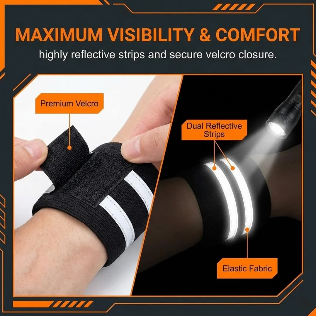 Fasce Riflettenti Elastiche 4 Pezzi Alta Visibilità 360° per Corsa Bici Sport Notturni