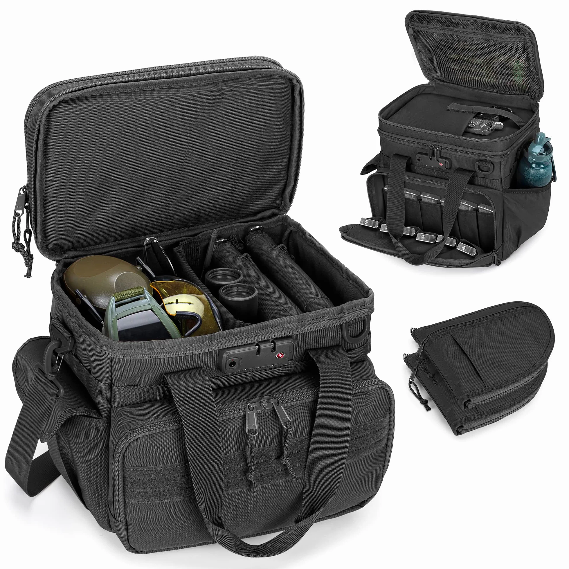 Borsa tattica per tiro GOBUROS con 2 custodie per pistola, lucchetto TSA e 12 scomparti per caricatori