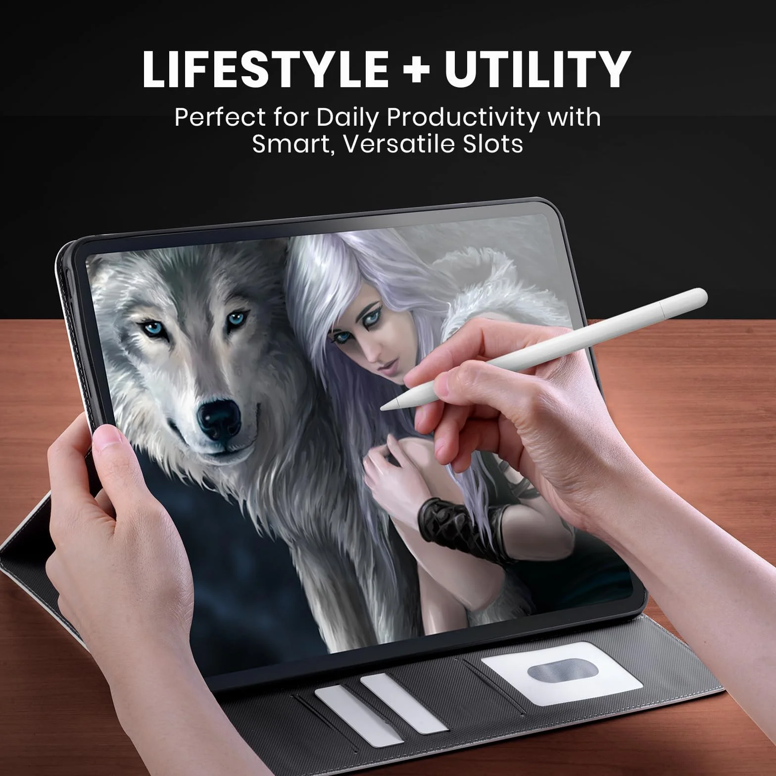 Head Case Designs Ed Beard Jr Canzone della Luna Luna del Lupo Draghi Portafoglio in Pelle Apple iPad PRO 12.9 2020/2021/2022