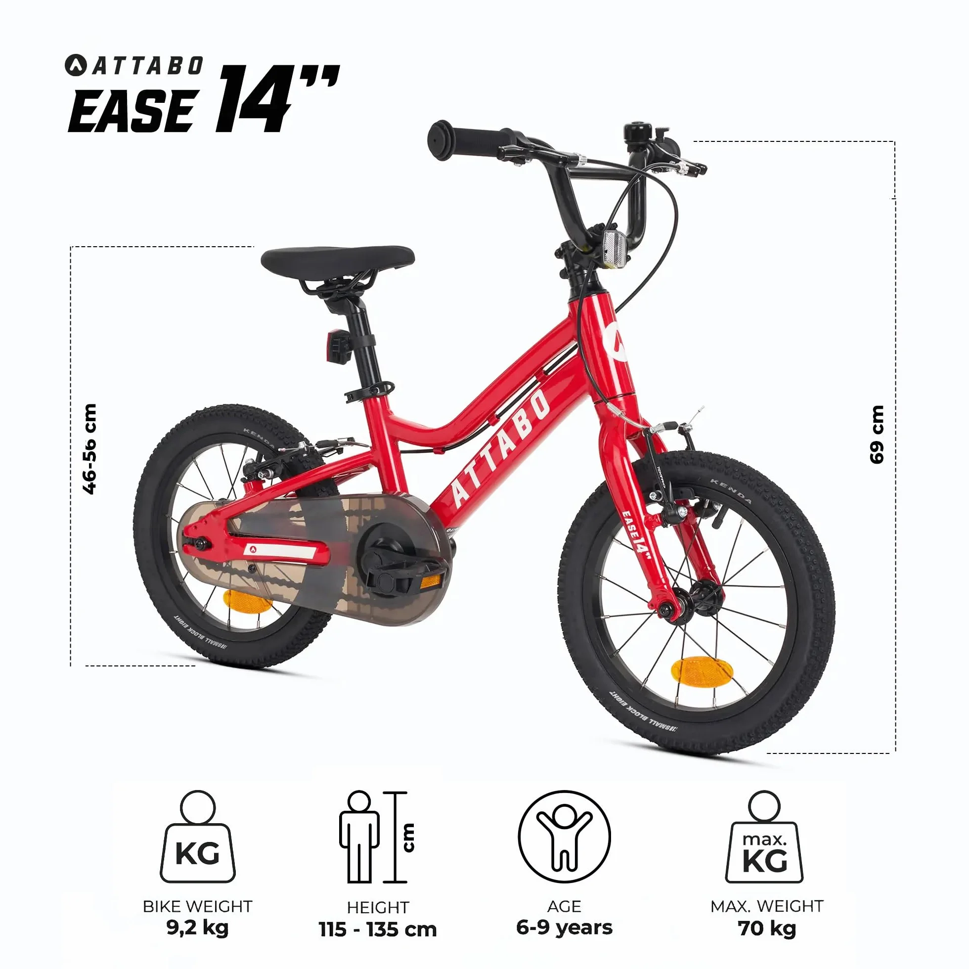 ATTABO Ease 14 Bicicletta per bambini telaio alluminio leggero ruote 14" portata 50 kg ergonomica stabile