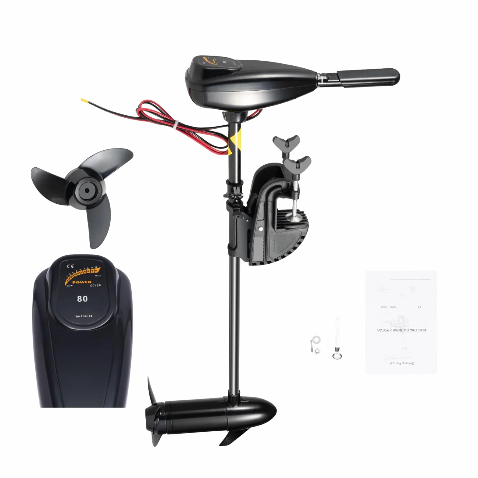 Motore Elettrico Fuoribordo 12V 800W, 5 Marce Avanti 3 Indietro, Forza Trazione 1850kg