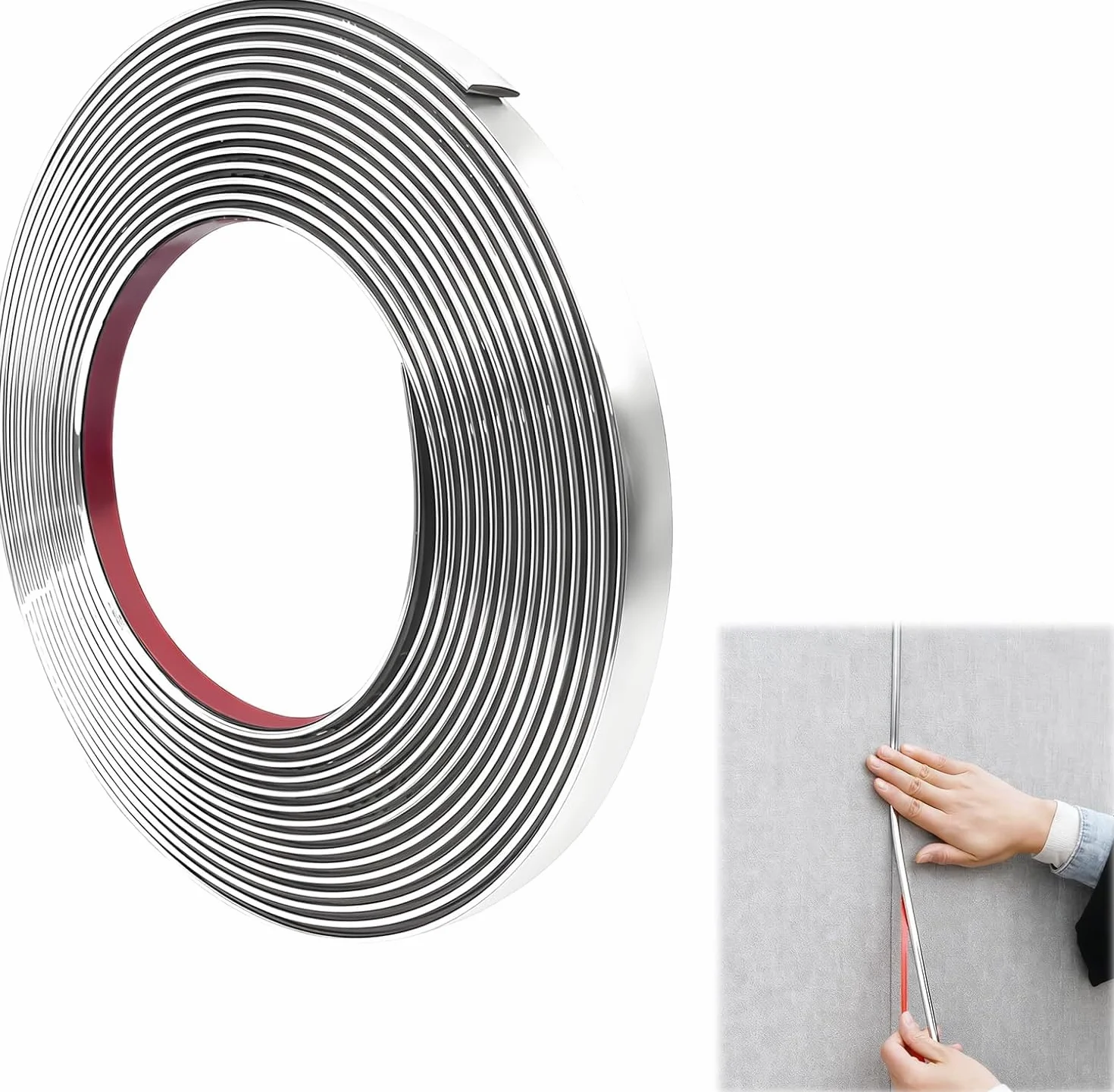 Strisce adesive Auto 1 Rotolo Decorazione cromata 10m x 8mm Argento Flessibile Impermeabile per Esterni Interni carrozzeria casa Fai da Te Multiuso Facile da Applicare