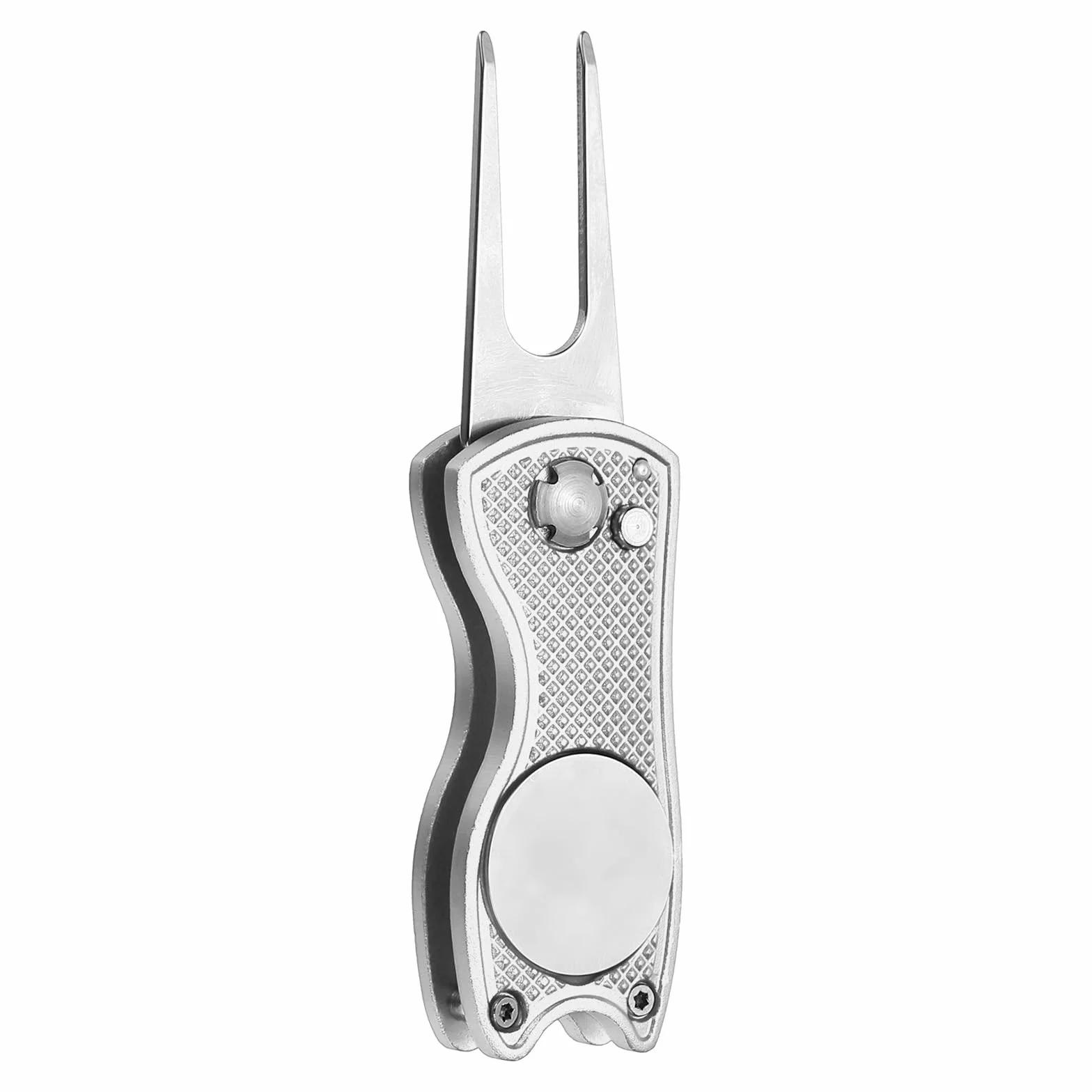 PATIKIL Golf Divot Repair Tool Pieghevole in Metallo con Marcaballa Magnetica Forchetta Acciaio Inossidabile Argento