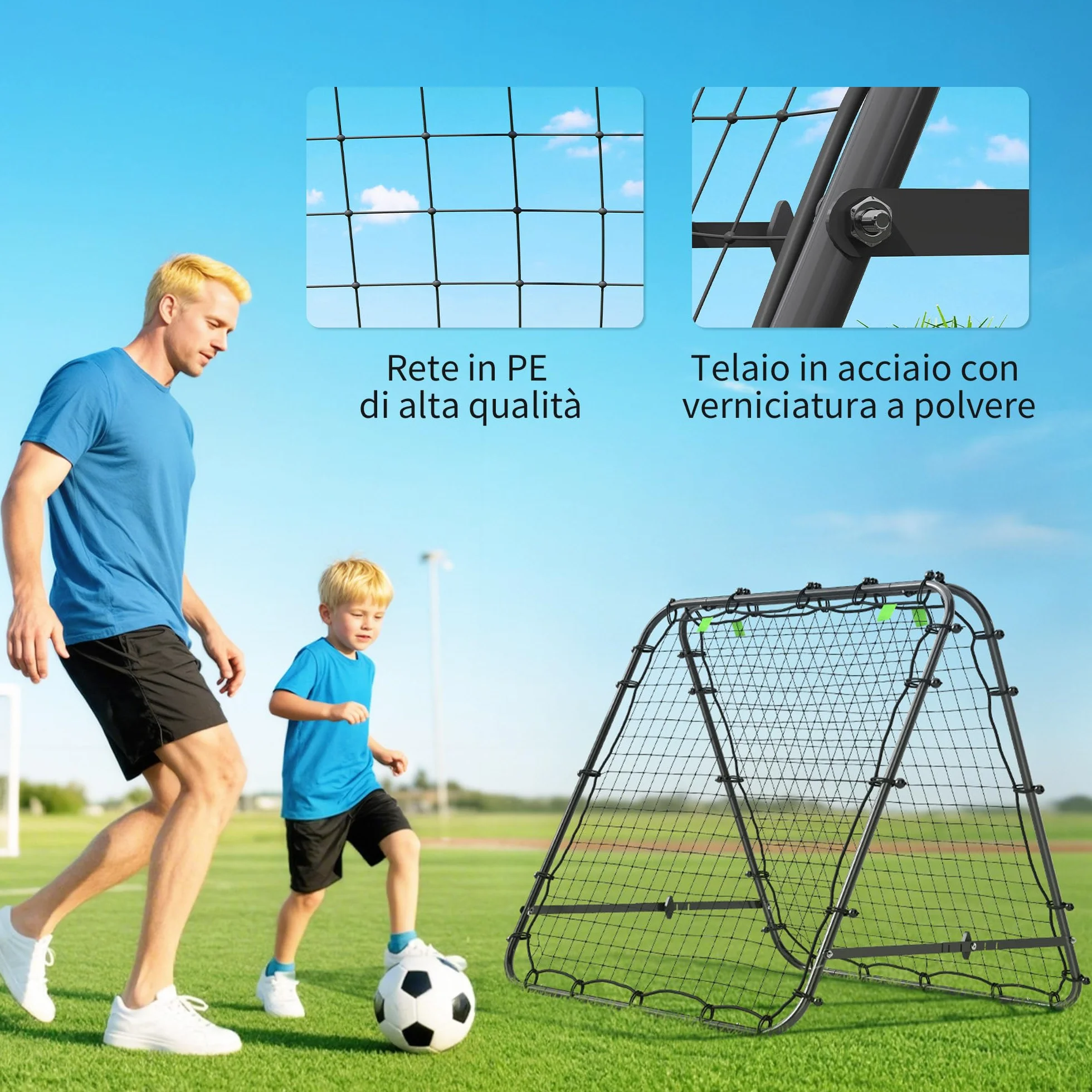 HOMCOM Pieghevole Rete di Rimbalzo Calcio 100x95x90 cm Acciaio Angolazione Regolabile Allenamento Baseball Pallavolo