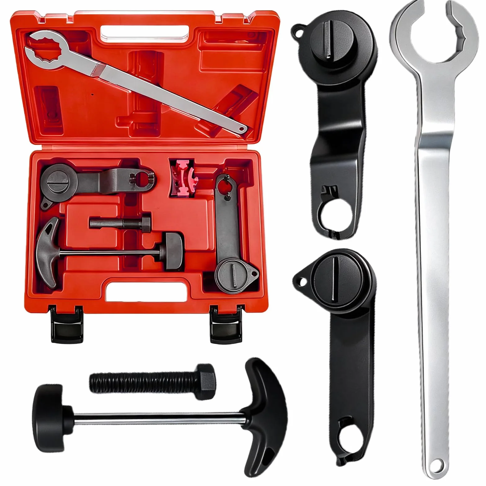 PORFOYO Attrezzo per cinghia dentata del motore, utensili per albero a camme, utensile per albero a camme in acciaio al carbonio, pratico utensile di bloccaggio per albero a camme rosso per T10340