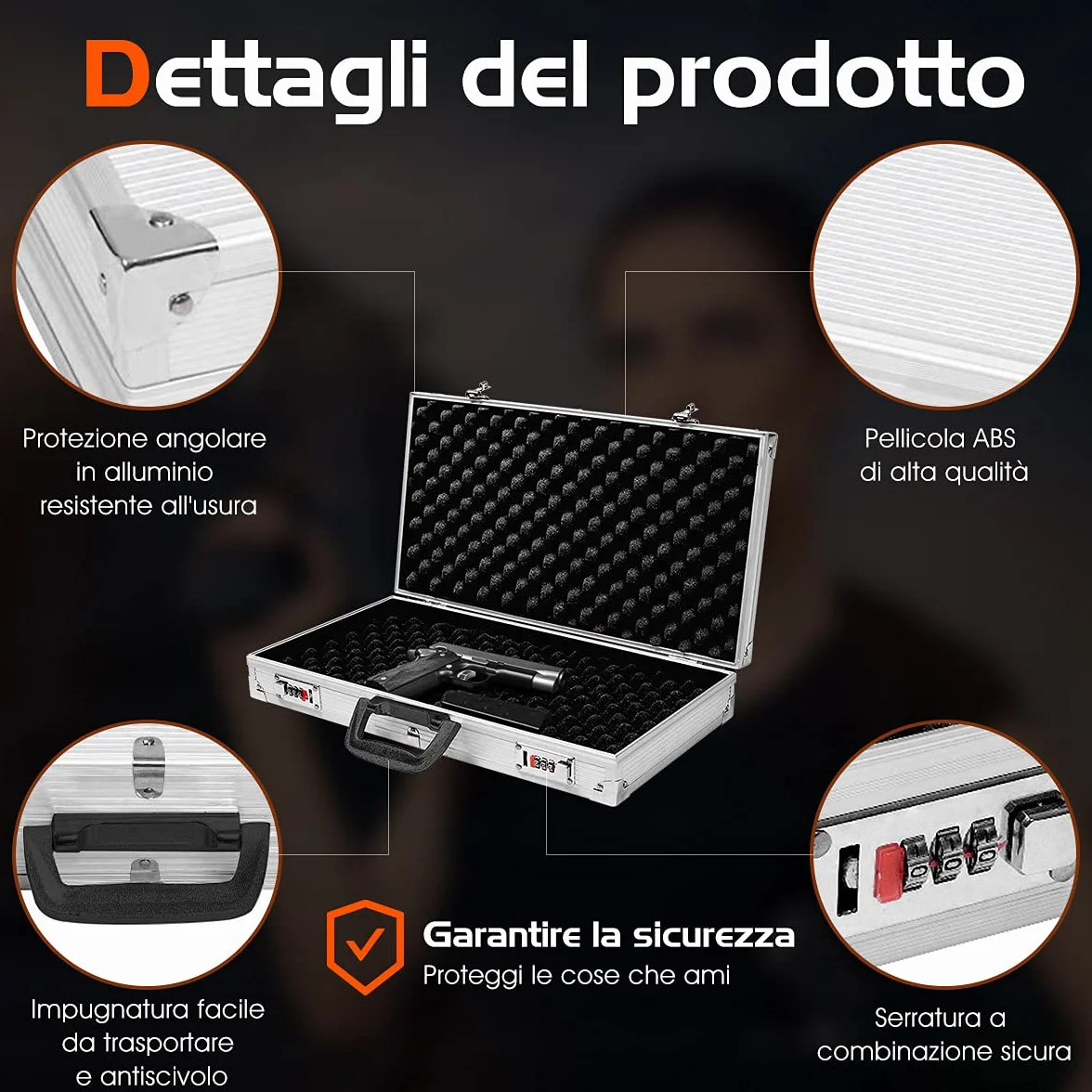 COSTWAY Custodia Dura in Alluminio per Armi, Valigetta per Pistole e Fucili con Serratura, 47 x 25 x 8,3 cm