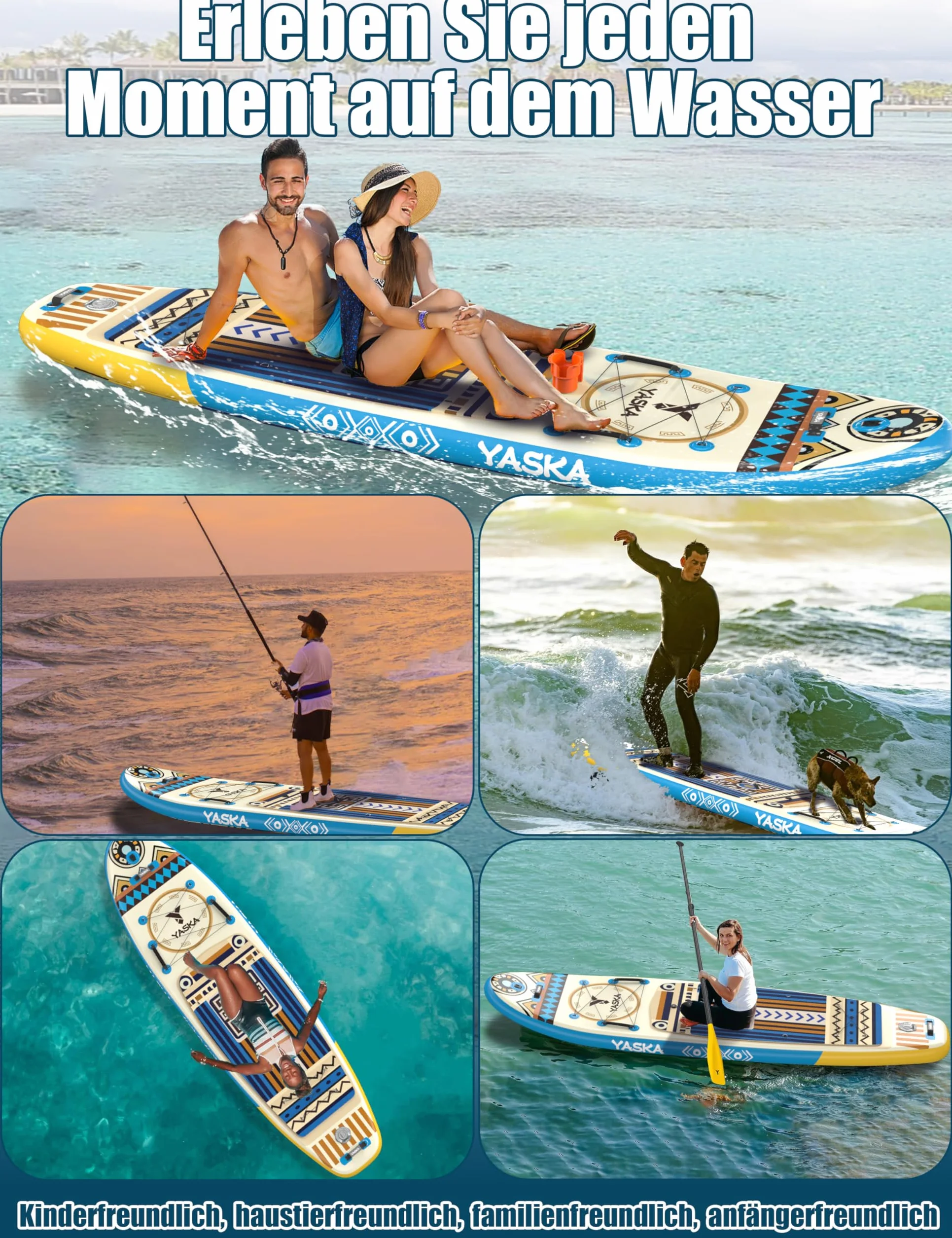 Yaska SUP Gonfiabile Adulti con Tutti gli Accessori e Portabicchiere,335cm Stand up Paddle Gonfiabile per Tutti i Livelli di Abilità,Paddle Board con Capacità di 200kg per 2 Persone