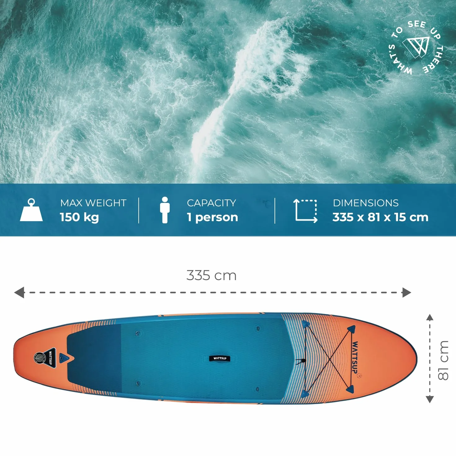 Wattsup - SUP Stand Up Paddle gonfiabile - Gamma First - Dropstitch - Pacchetto completo: Pagaia, Leash, Pompa, Borsa da trasporto