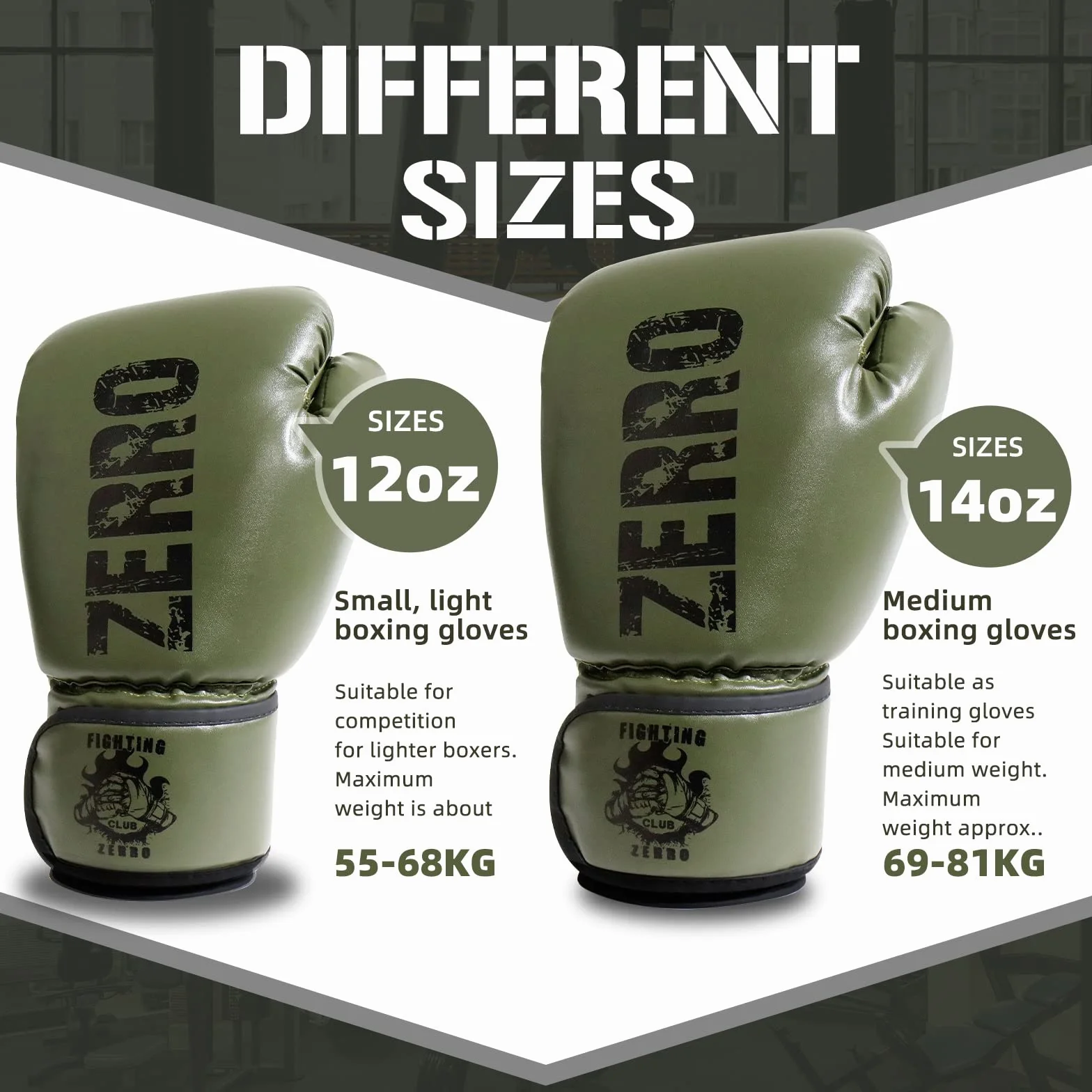 ZERRO Guantoni da Boxe in Pelle PU 12 14oz per Allenamento e Sparring Muay Thai Kickboxing