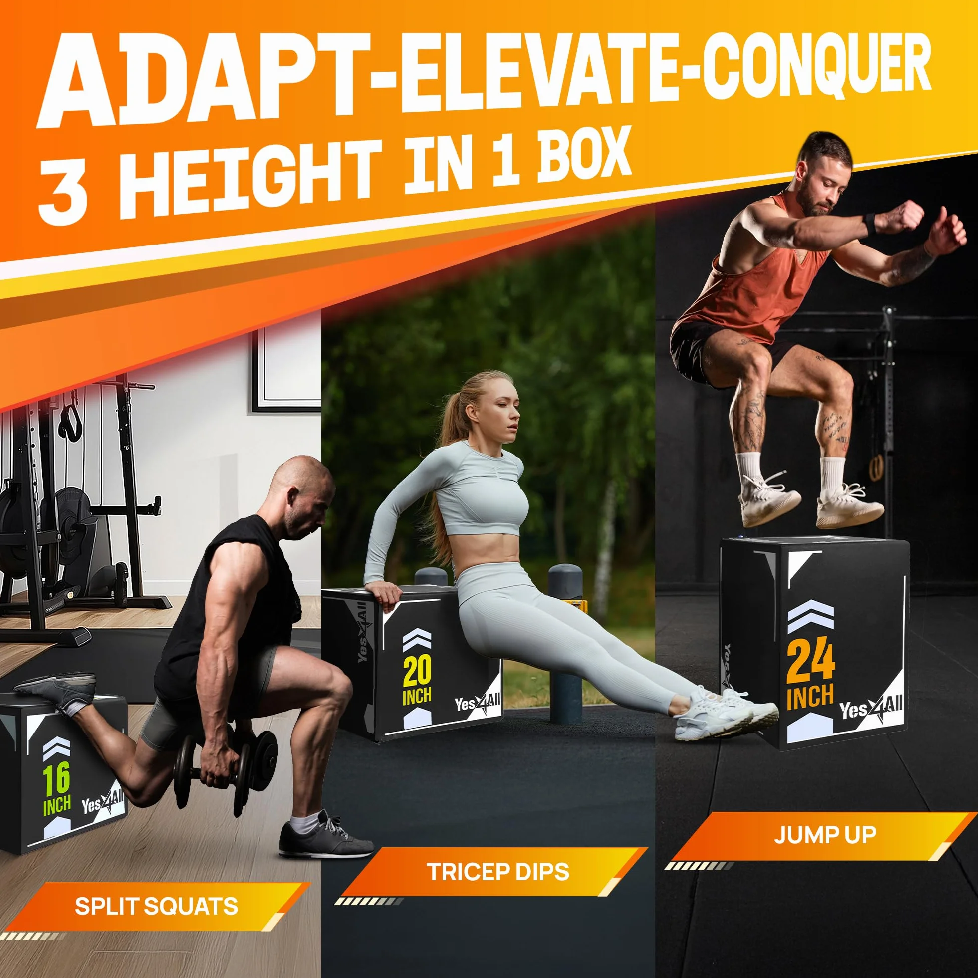 Yes4All 3 in 1 Soft Plyo Box con Anima in Legno, Scatola Pliometrica in Schiuma per Esercizi MMA