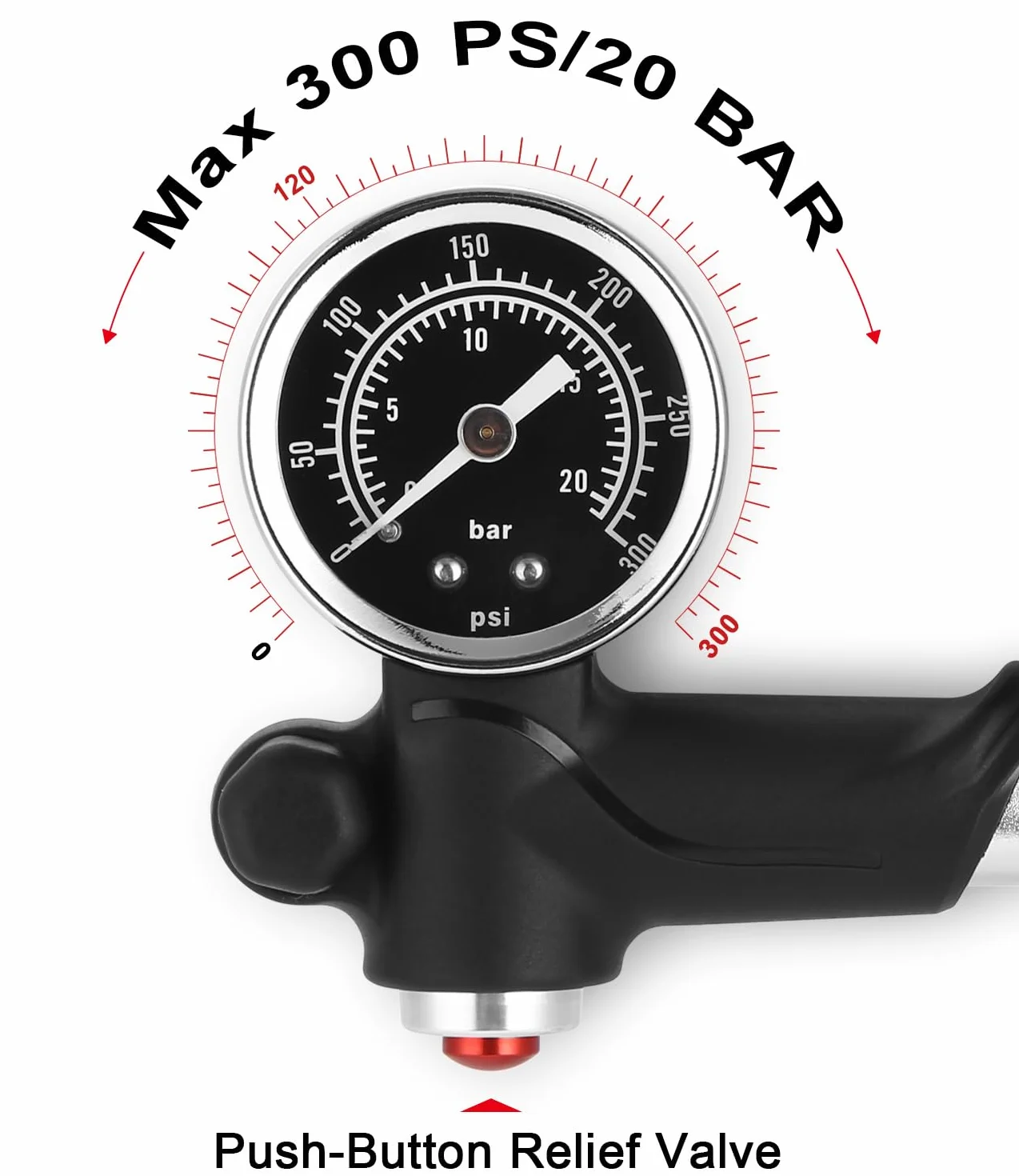 Pompa per ammortizzatori ad alta pressione Max 300 PSI con manometro e pulsante di spurgo 2 in 1 per bici MTB