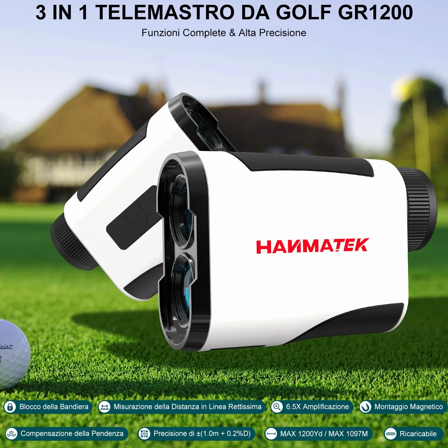 HANMATEK GR1200 Telemetro Laser da Golf 1097m Precisione ±1.0m