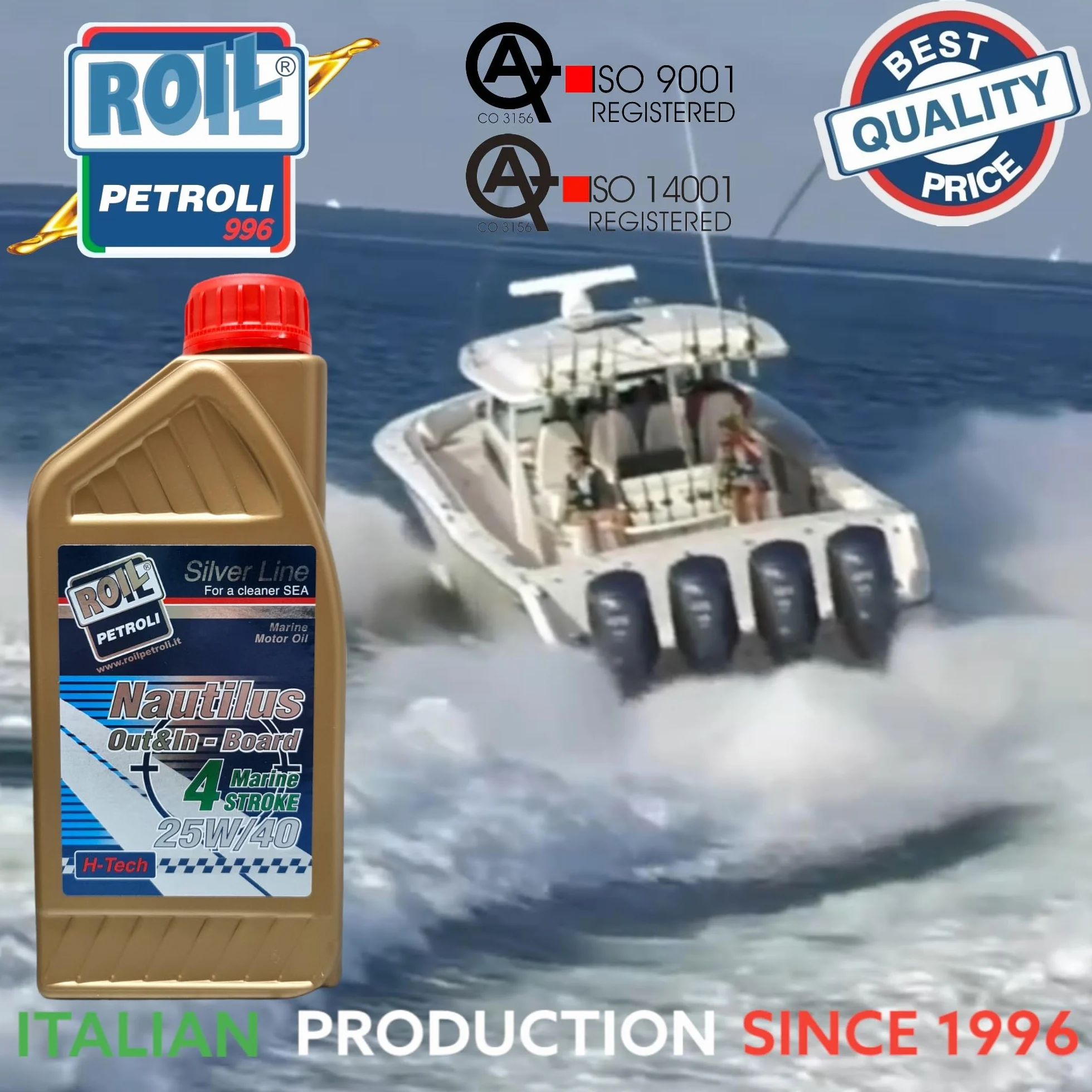 Roil Nautilus 25W/40 4 Stroke Marine Oil 1L NMMA FC-W API SL VDS-3