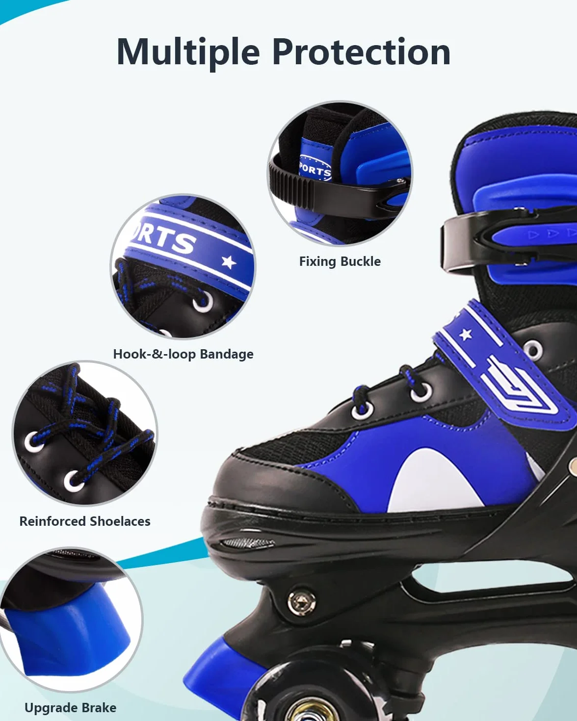 Pattini a Rotelle Bambina Regolabili, 4 Ruote LED, Blu