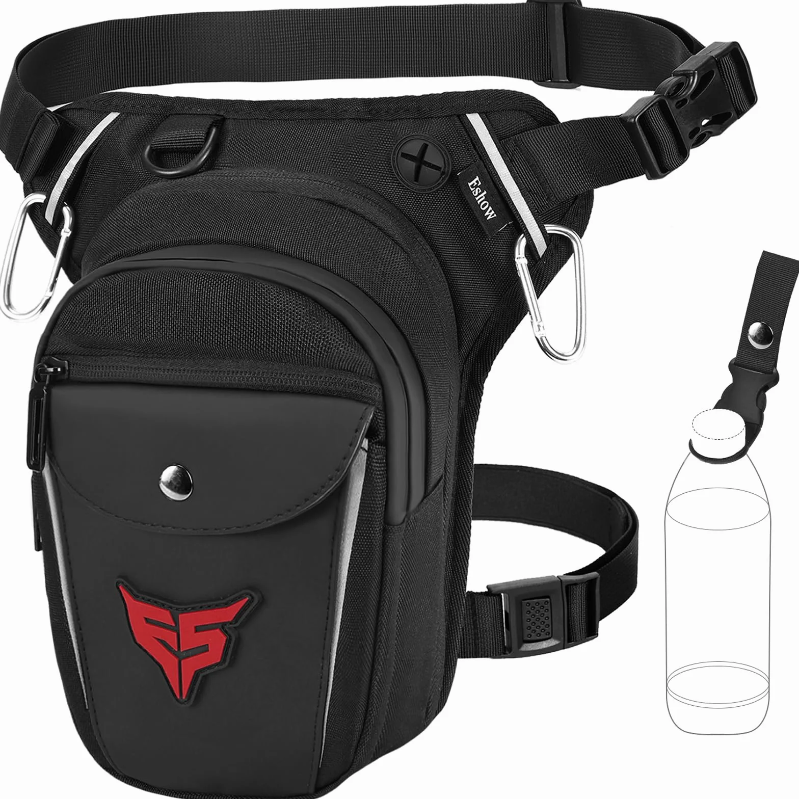 Eshow Marsupio da Gamba Moto Borsa Cosciale Espandibile con Fibbia Borraccia Striscia Riflettente per Trekking Ciclismo Viaggio