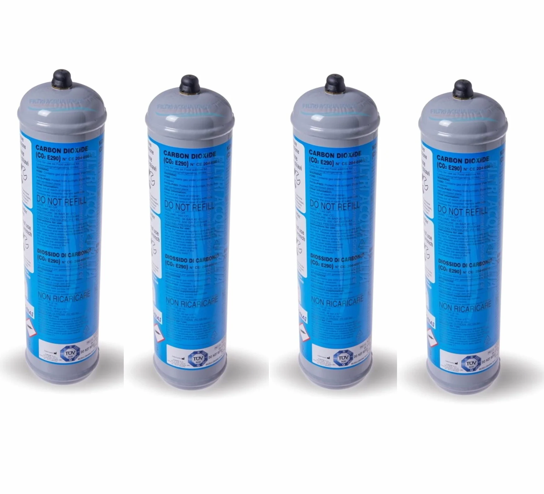 FILTRIACQUAITALIA Lotto 4X Bombole CO2 600g Monouso per Gasatori Domestici E290
