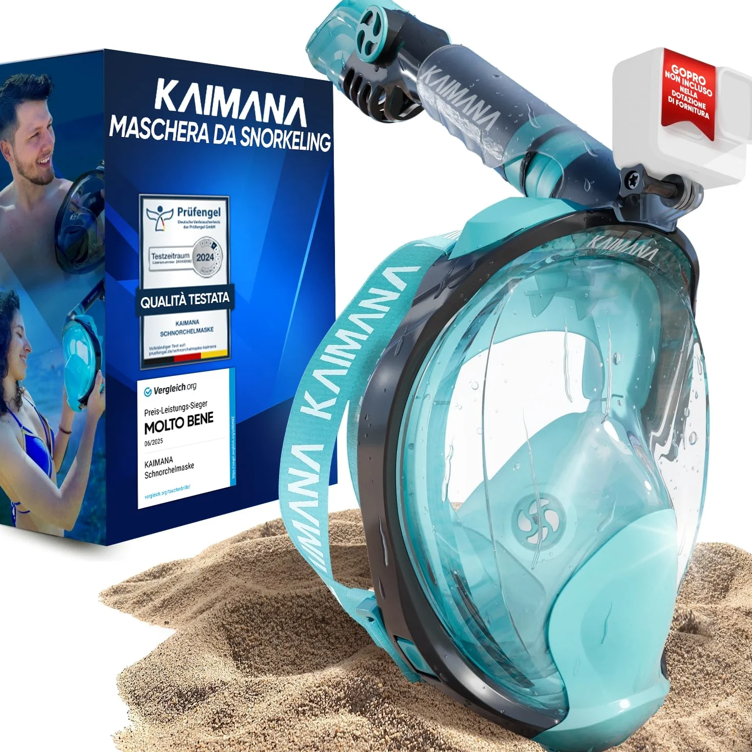 KAIMANA® Maschera Snorkeling Bambino Integrale – Maschera Snorkeling Bambini Full Face 4-10 Anni con Sistema CO₂-Safe, Anti-Appannamento, Anti-Infiltrazioni – Inclusa Borsa da Trasporto