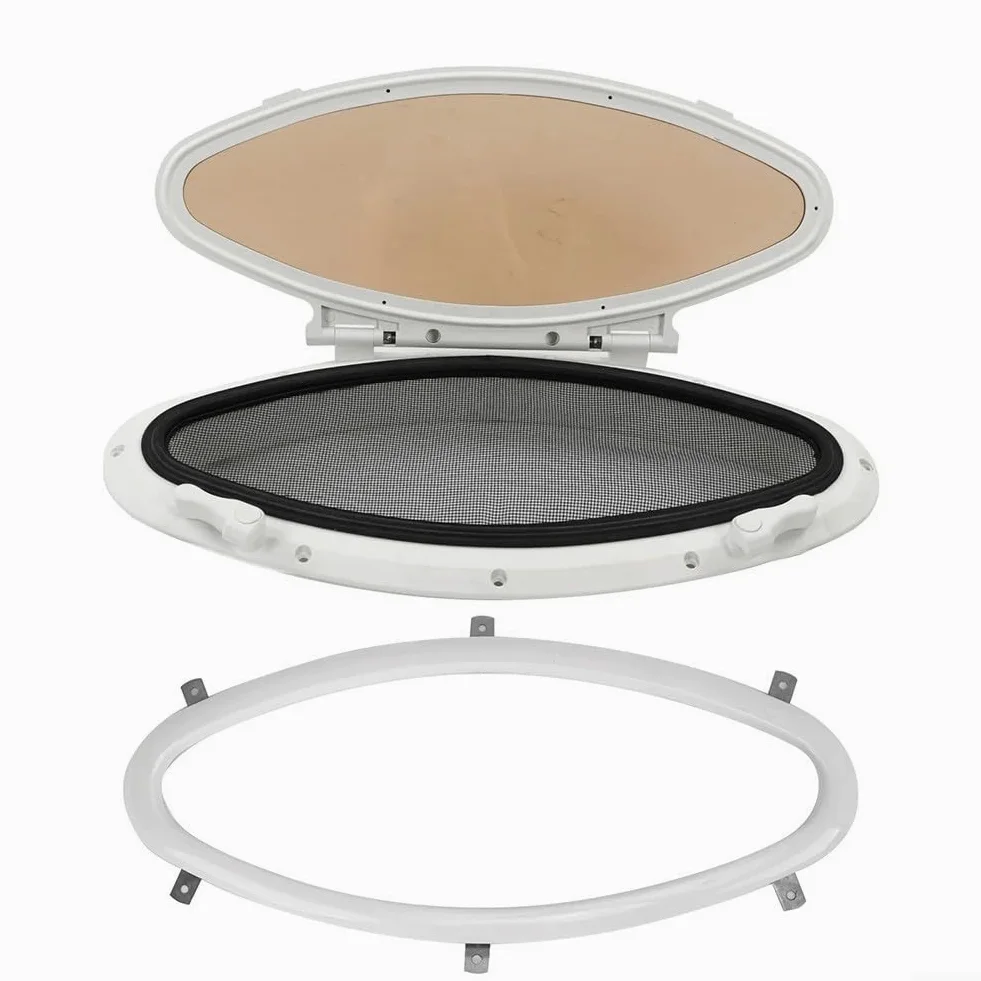 Oblò ovale con apertura verso l'interno, 470 x 210 mm, con telaio in ABS e zanzariera, adatto per barche, yacht e camper