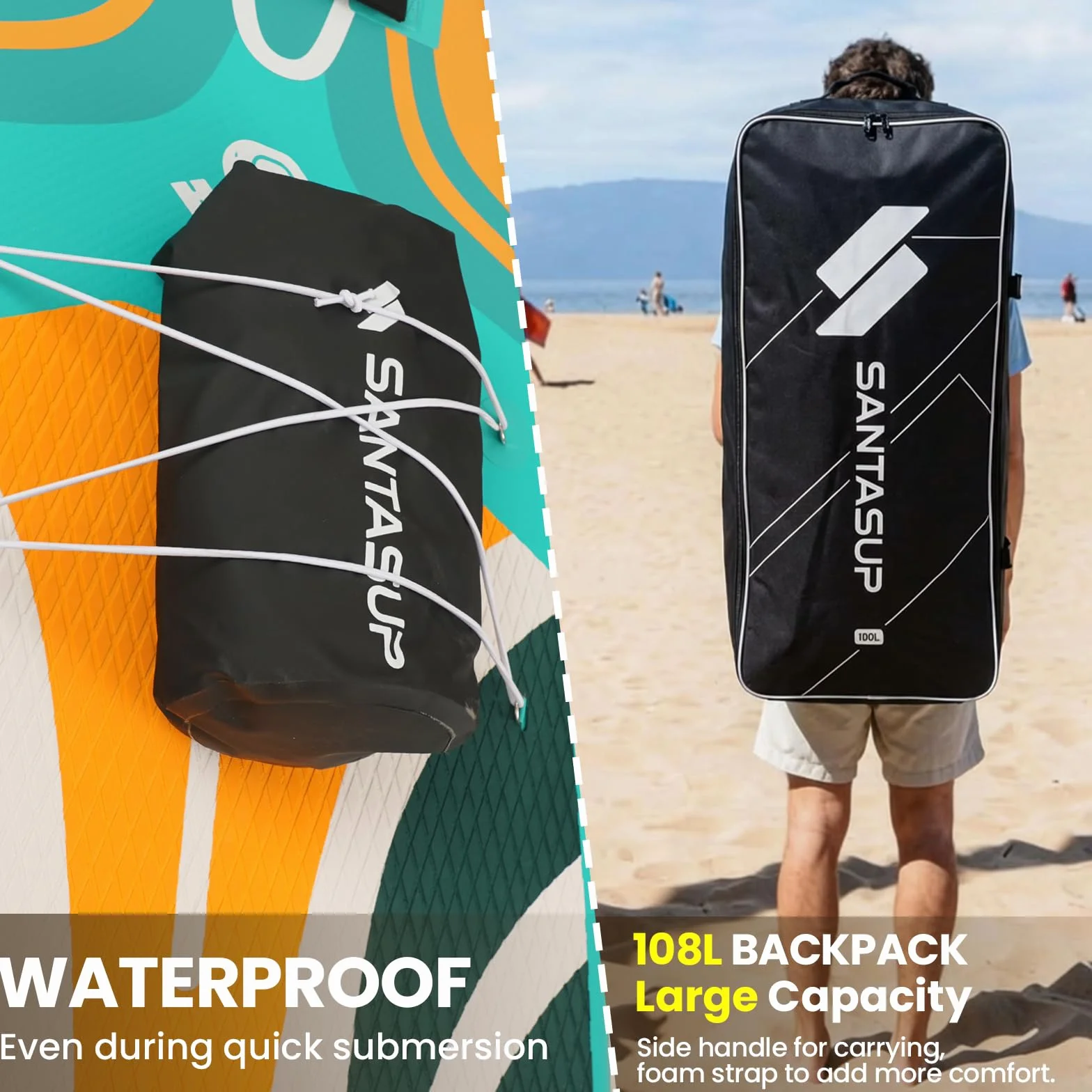 Tavola gonfiabile stand up paddle blu con accessori antiscivolo per adulti e ragazzi