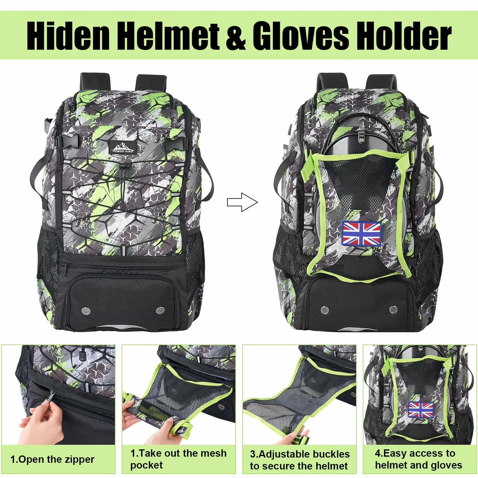 POWER KING 45L Youth Baseball Bat Bag, Large Capacity Backpack for Baseball, T-Ball & Softball Equipment & Gear with Shoe Compartment | Fence Hook | Helmet Holder