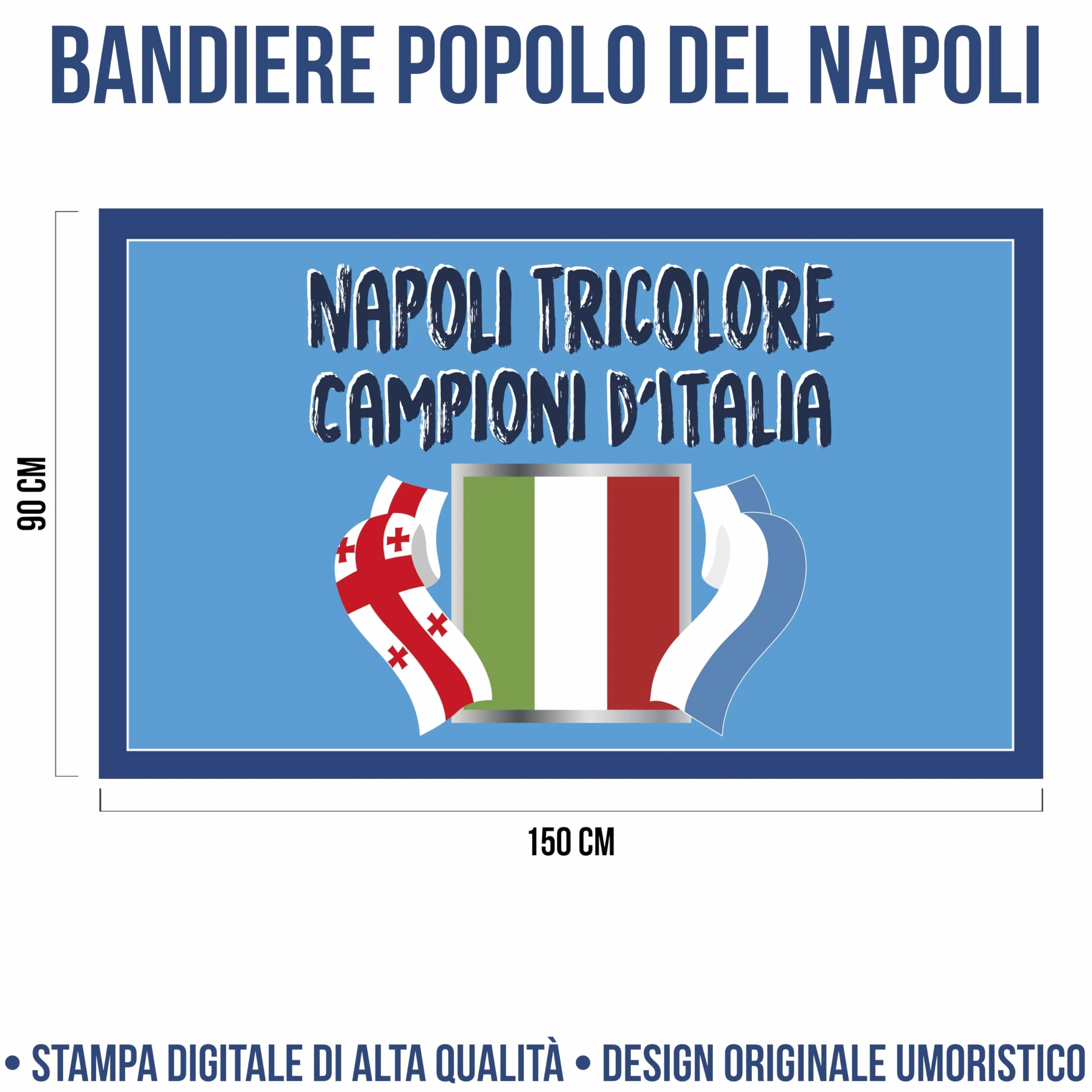 Bandiera Popolo di Napoli 2025 90x150 cm Gadget 4° Tricolore Regalo Tifoso Calcio