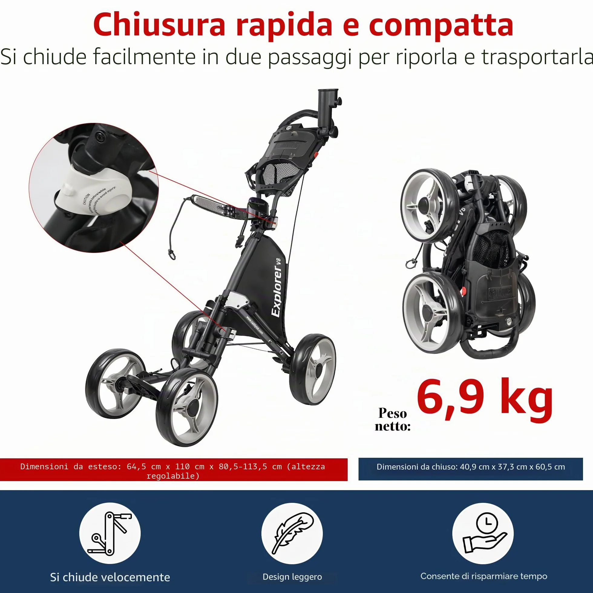 Caddytek Superlite Explorer V8 4 Wheel Golf Push Cart