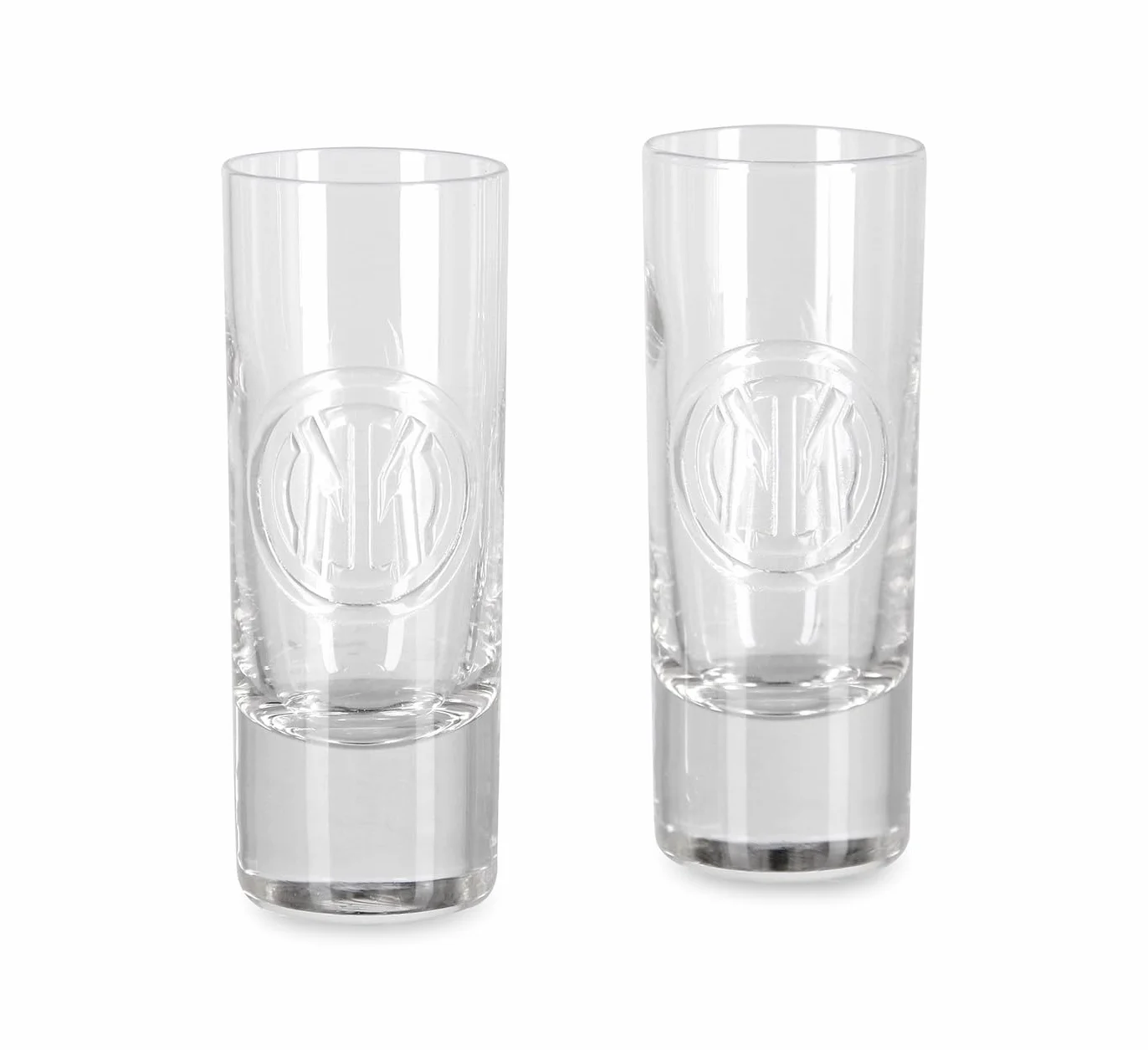 Set 2 Bicchierini Shot in Vetro Trasparente Base Spessa Logo Inciso in Rilievo Ufficiale per Tifosi Nerazzurri