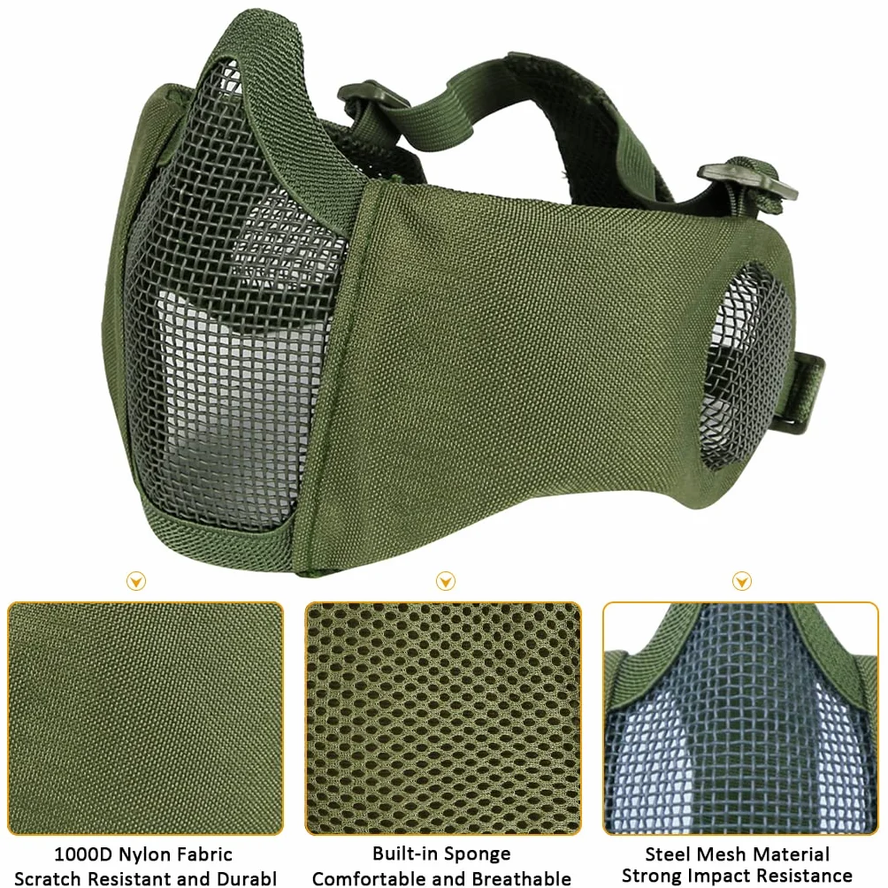 Set di 3 Maschere tattiche per Softair e Baseball con Protezione per Orecchie e Occhi