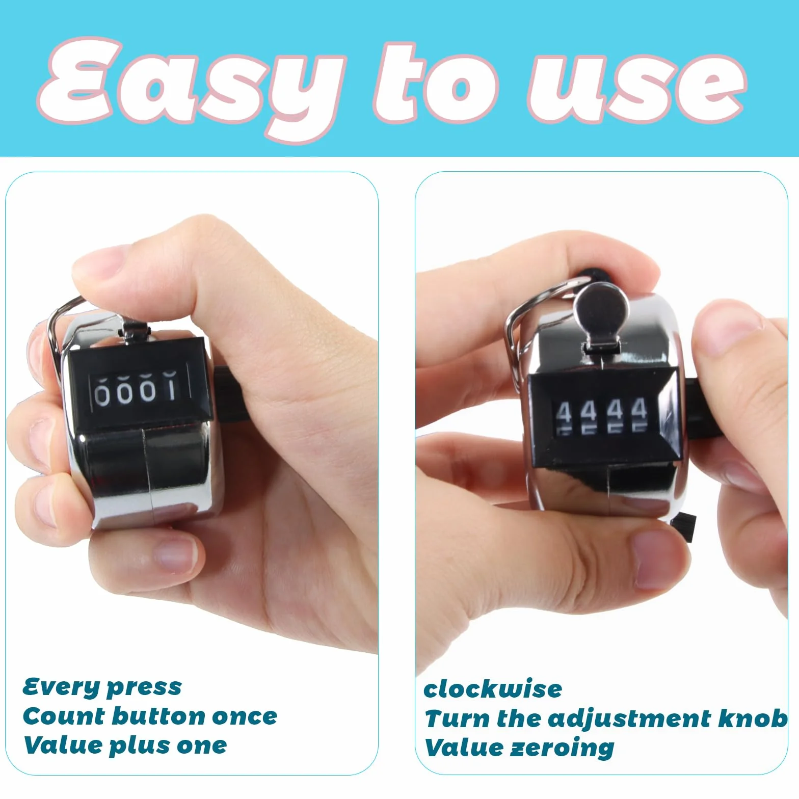 ACTOYS Contatore Manuale 4 Cifre 3 Pezzi Argento - Contapassi Clicker per Allenare, Lavorare a Maglia, Marcare Golf, Contare Persone