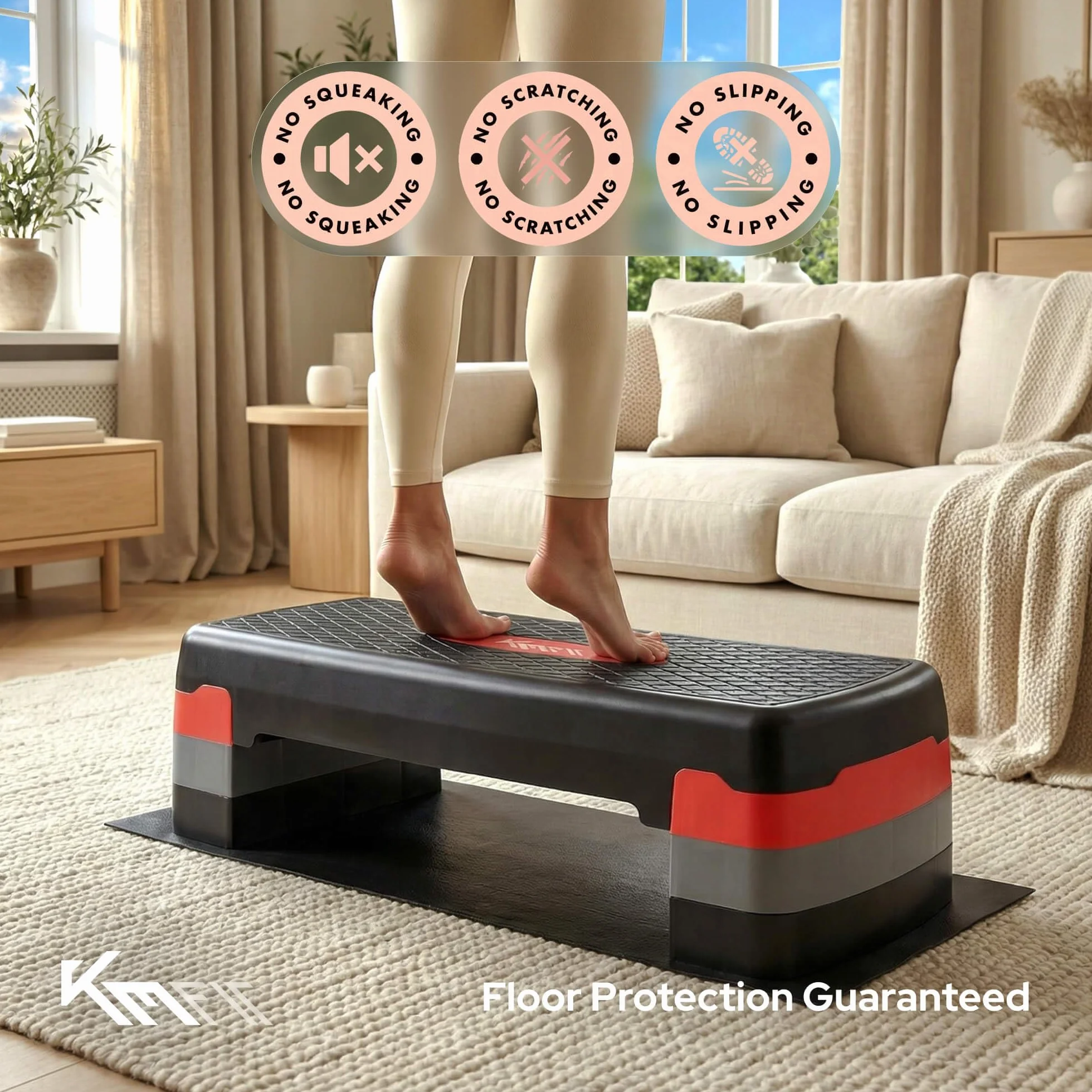 KM-Fit Fitness Stepper Aerobic Step-Bench regolabile 3 posizioni 200 kg con tappetino antiscivolo