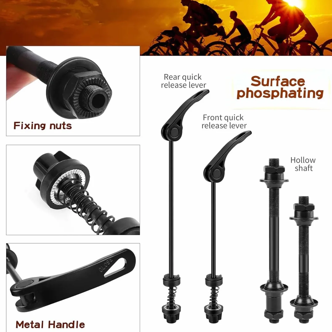 Sgancio Rapido Bici in Ferro, 1 Paia Set Anteriore e Posteriore Assale Albero Cavo per Strada, MTB, BMX, Nero