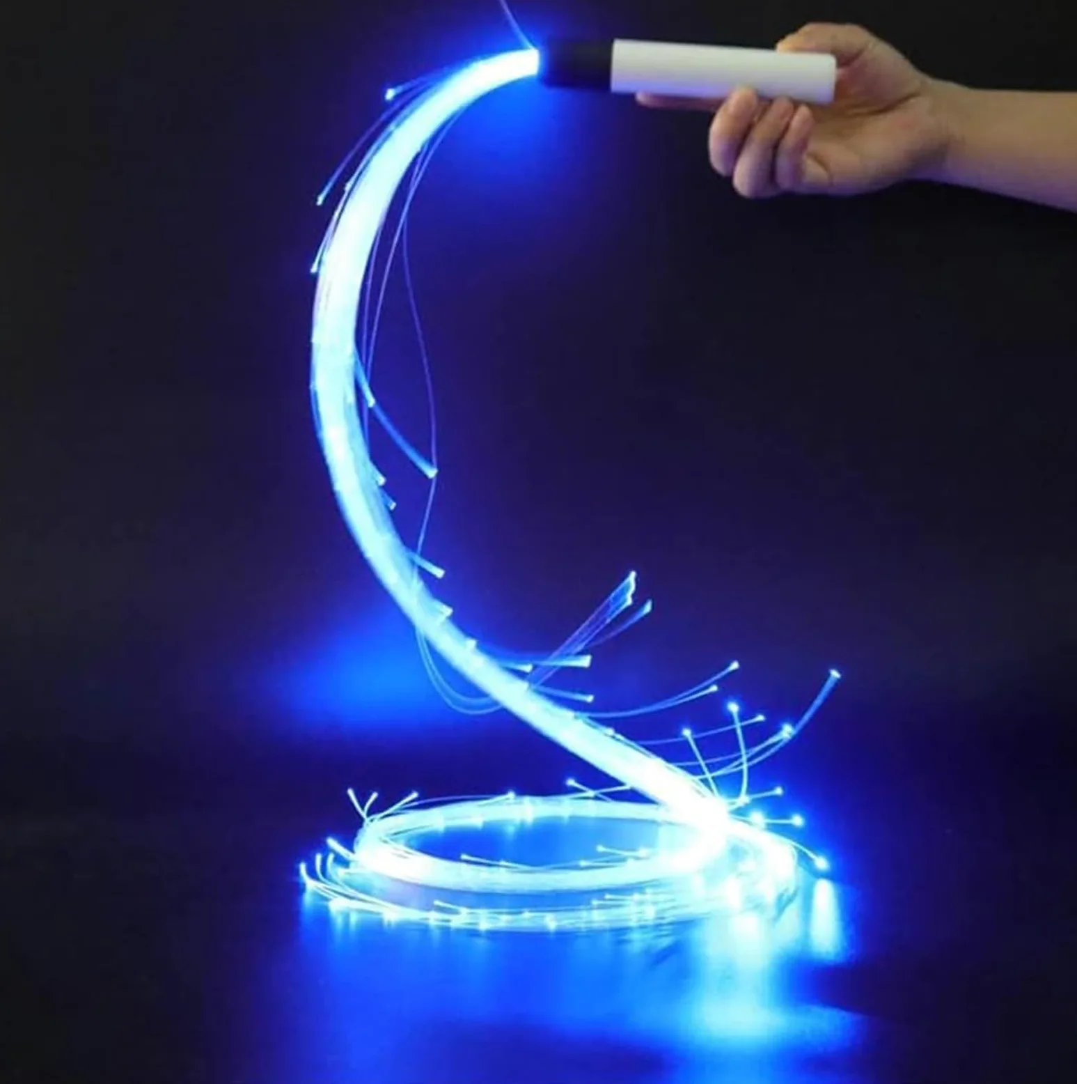 ELzEy Frusta in Fibra Ottica, Flusso di Frusta a LED, Frusta in Fibra Ottica for Feste, 4 modalità Girevole a 360° for Balli, Feste, spettacoli di luci