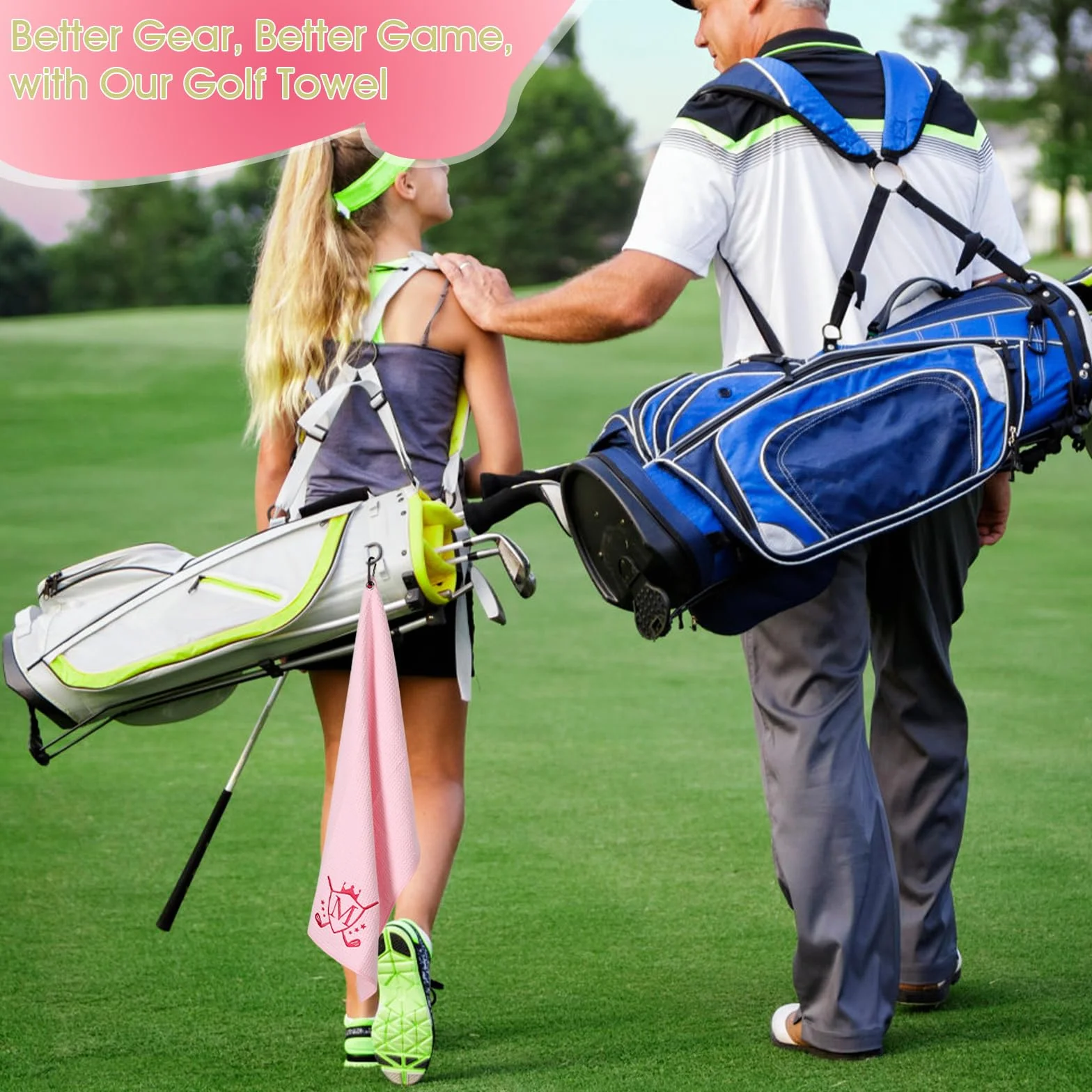 Asciugamano da golf in microfibra 40,6 x 61 cm con clip, rosa, iniziale E