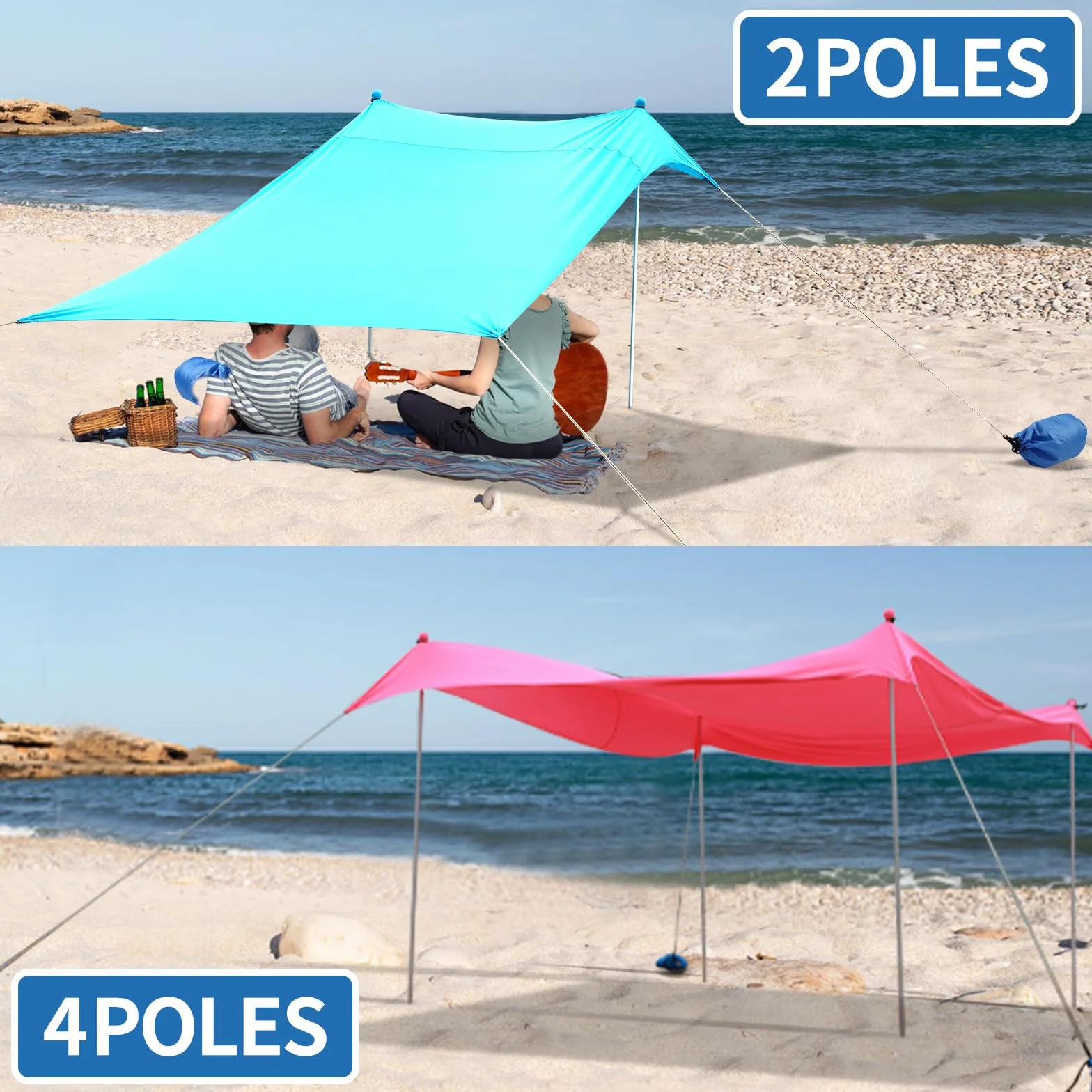 JAICOM Tenda da spiaggia, 2.1m x 2.1m Parasole Portatile, Protezione UV UPF 50+, Adatto per l'ombra in Spiaggia, il Campeggio, la Pesca e il Patio