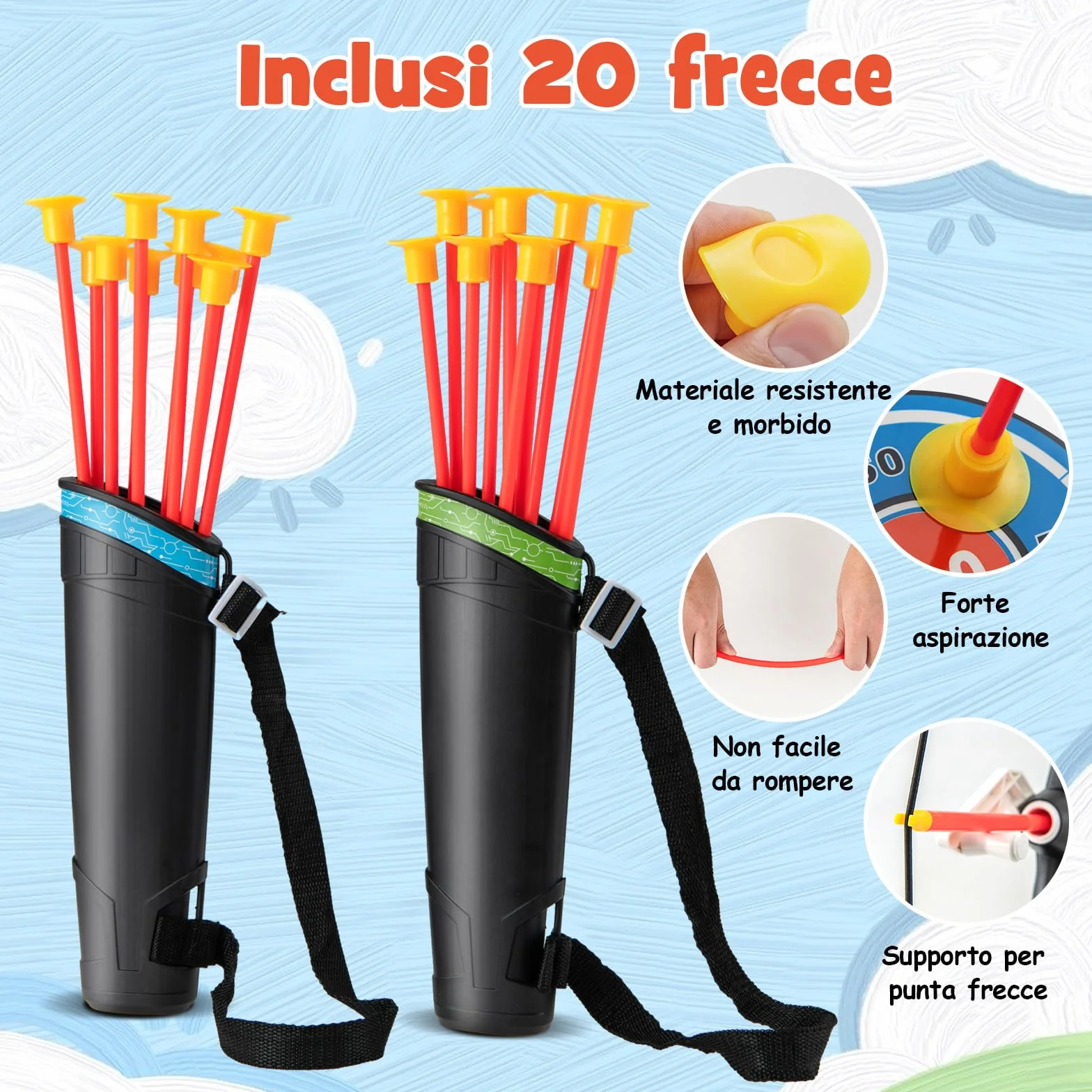 COSTWAY Set di 2 Archi e Frecce LED per Bambini con 20 Frecce a Ventosa