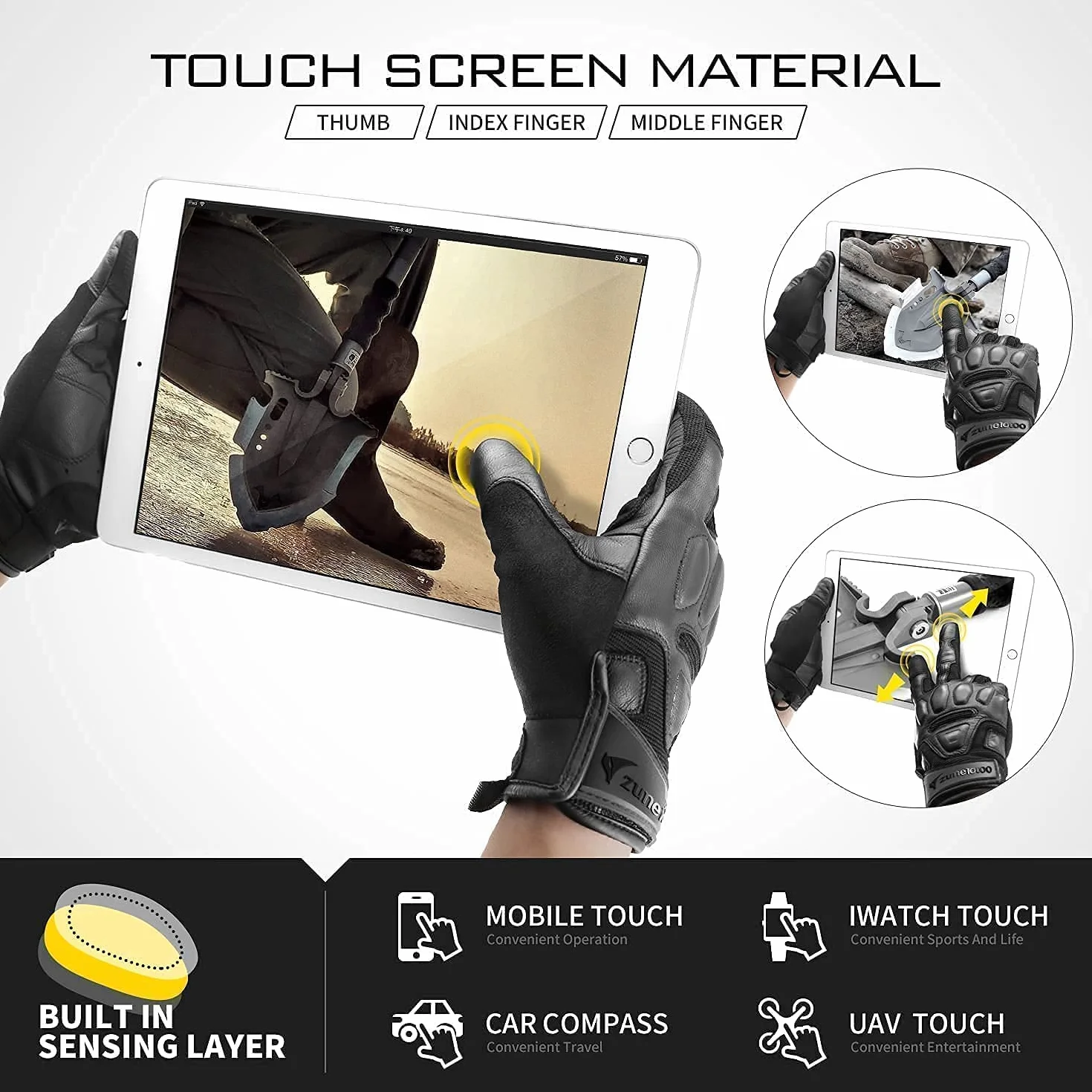 Zune Lotoo Guanti Tatticai Militari Vera Pelle Uomo Guanti Moto Touch Screen Guanti Softair Sportivi per Guanti Paintball Caccia Escursionismo Motocross Bici Ciclismo Da Lavoro