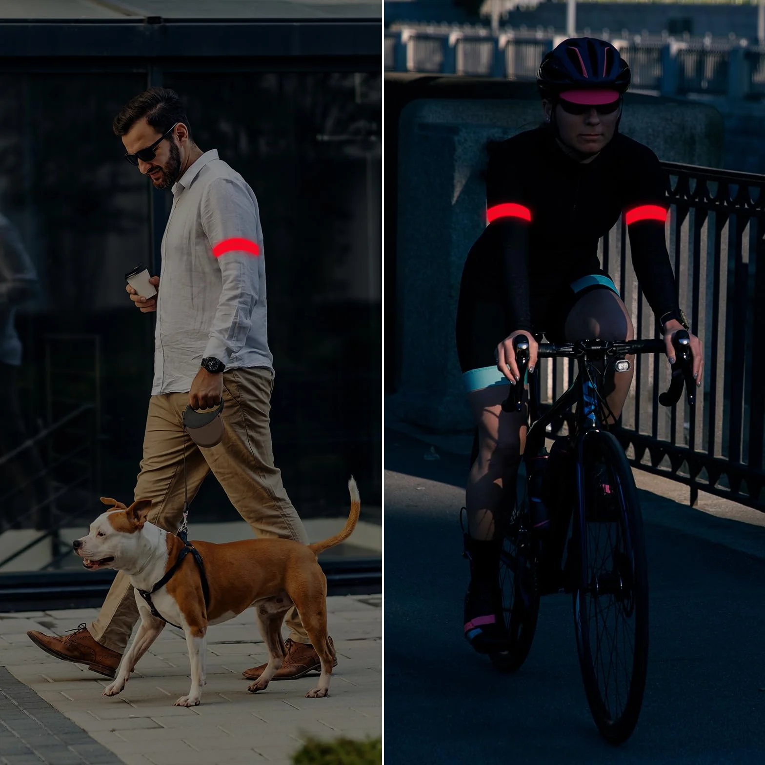 JIZZU LED Bracciale Ricarica USB 2 Pezzi Riflettenti Alta Visibilità Ciclismo Jogging
