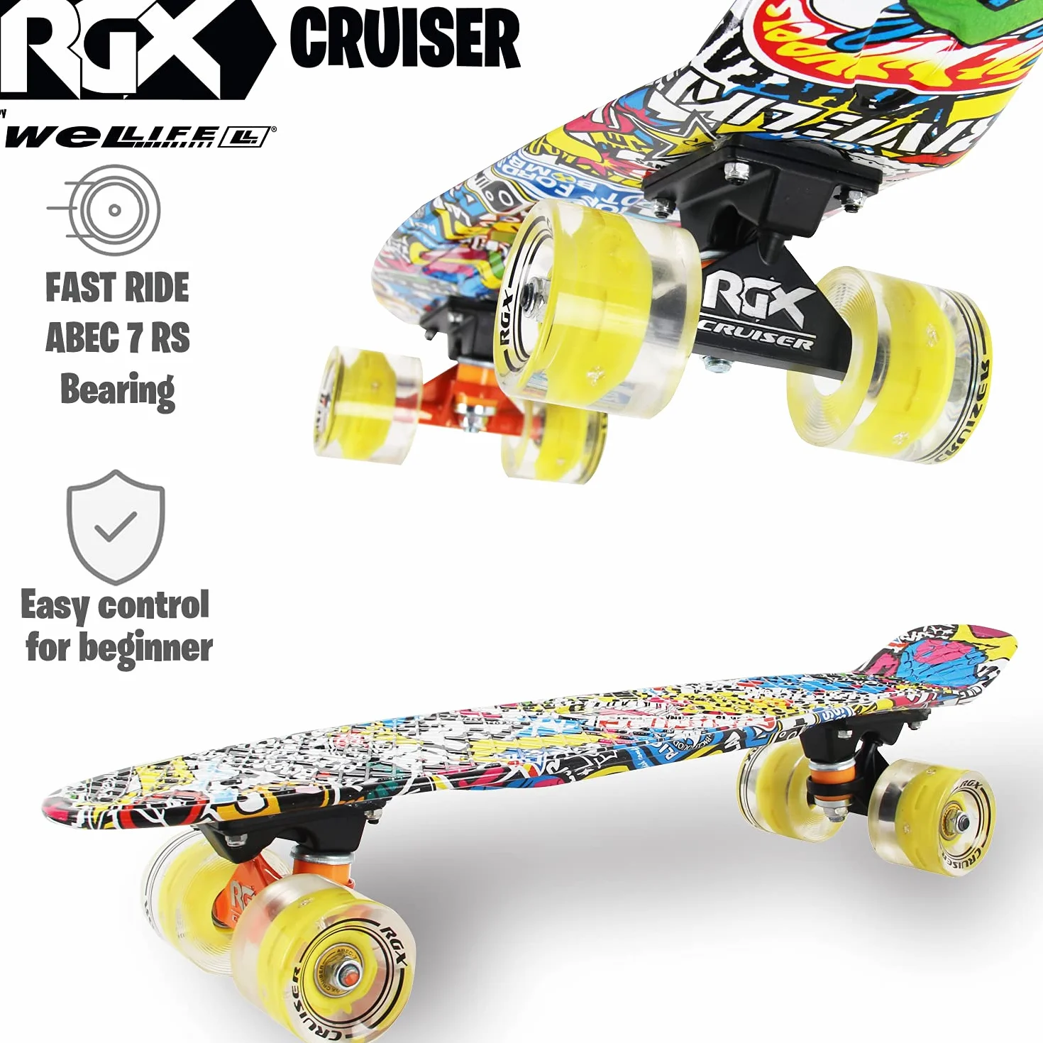 WeLLIFE Mini Cruiser Skateboard 22" 56cm RGB LED Wheels 78A PU ABEC-7RS