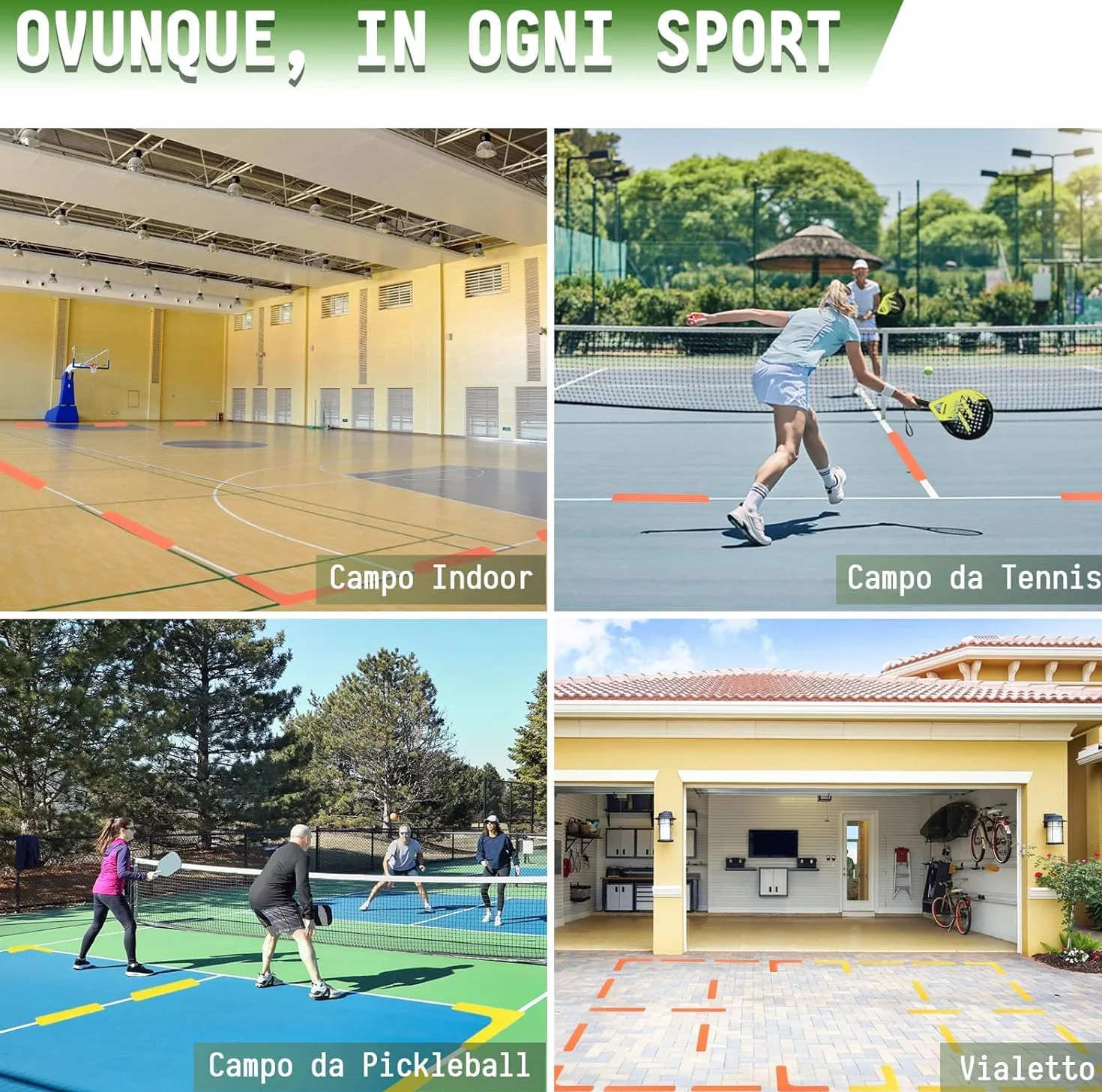 Kit di Marcatori per Linee del Campo Anti-scivolo Resistenti al Vento 84 Pezzi per Pickleball