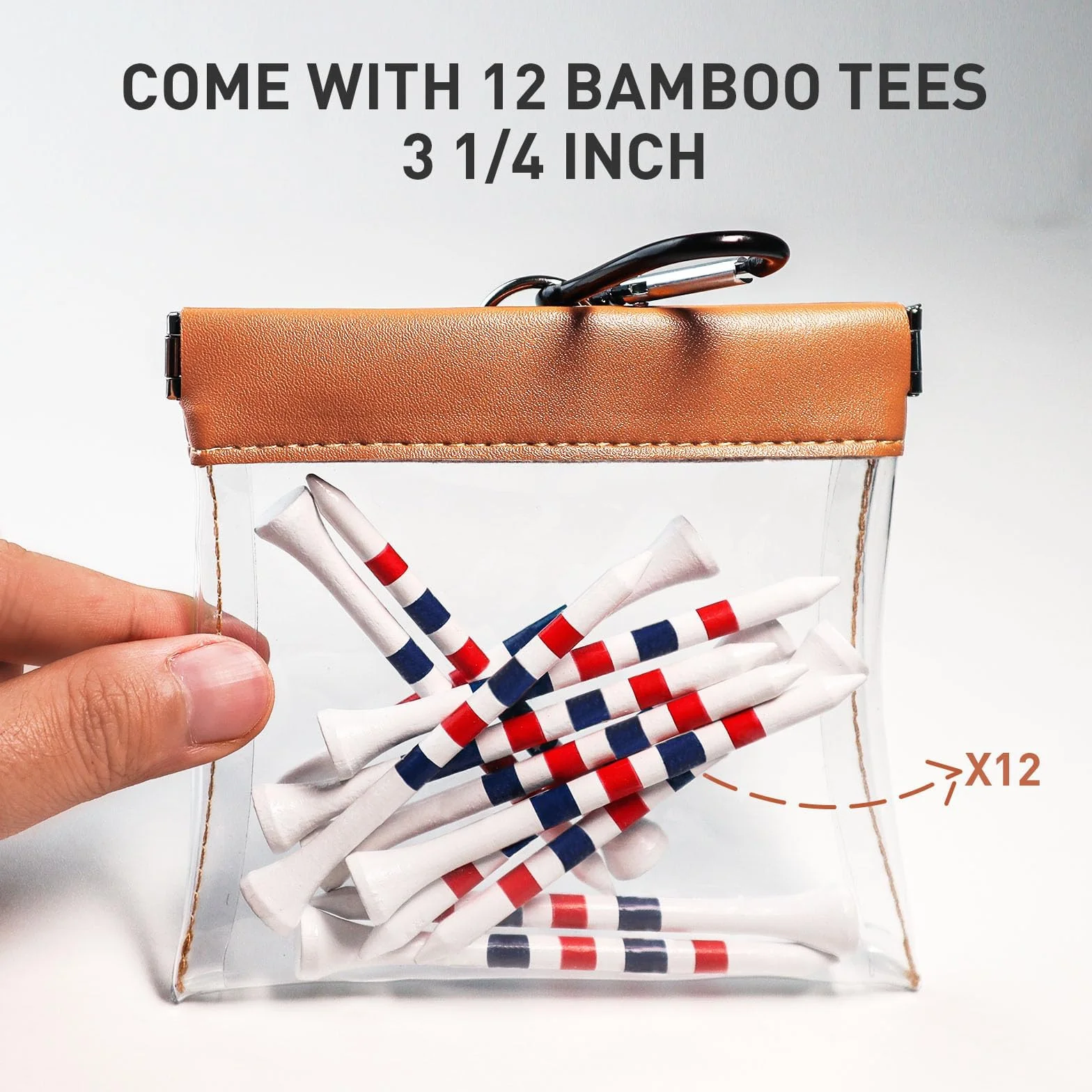 FINGER TEN Borsa porta palline da golf trasparente con tee in legno di bambù