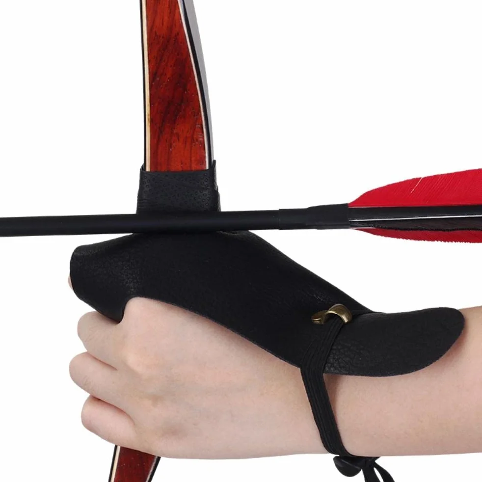Guanto da tiro con l'arco in pelle PU, protezione mano sinistra con clip