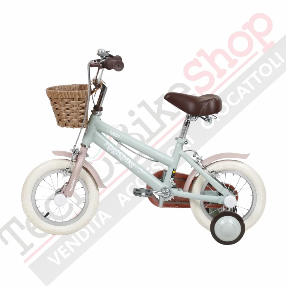 Bicicletta Bambina Vintage Magik Bike Antonella con Cestino e Rotelle Rimovibili, Telaio Acciaio, Sella Regolabile