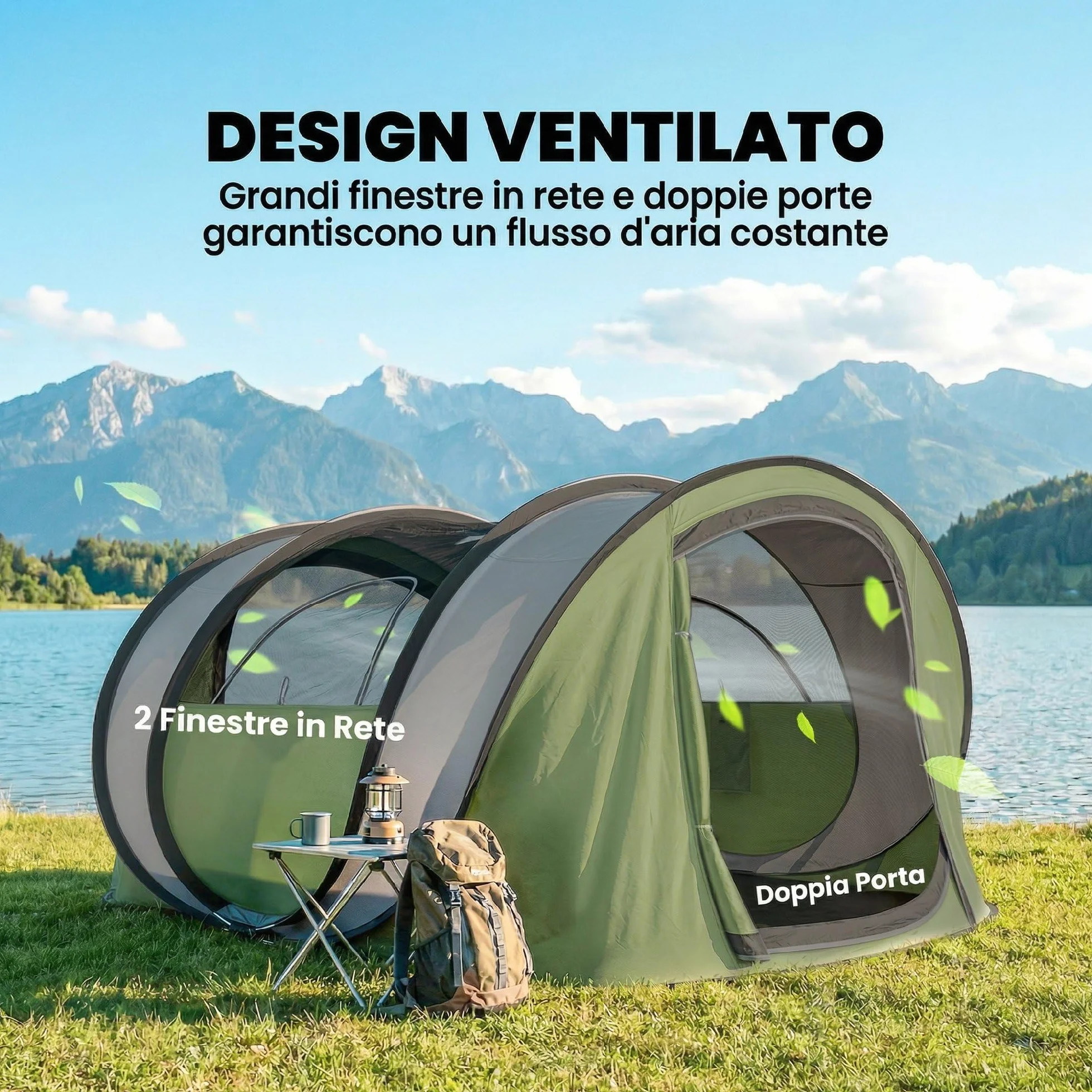 Outsunny Tenda da Campeggio Pop Up 4 Persone, Impermeabile 3000mm, con Borsa, Verde