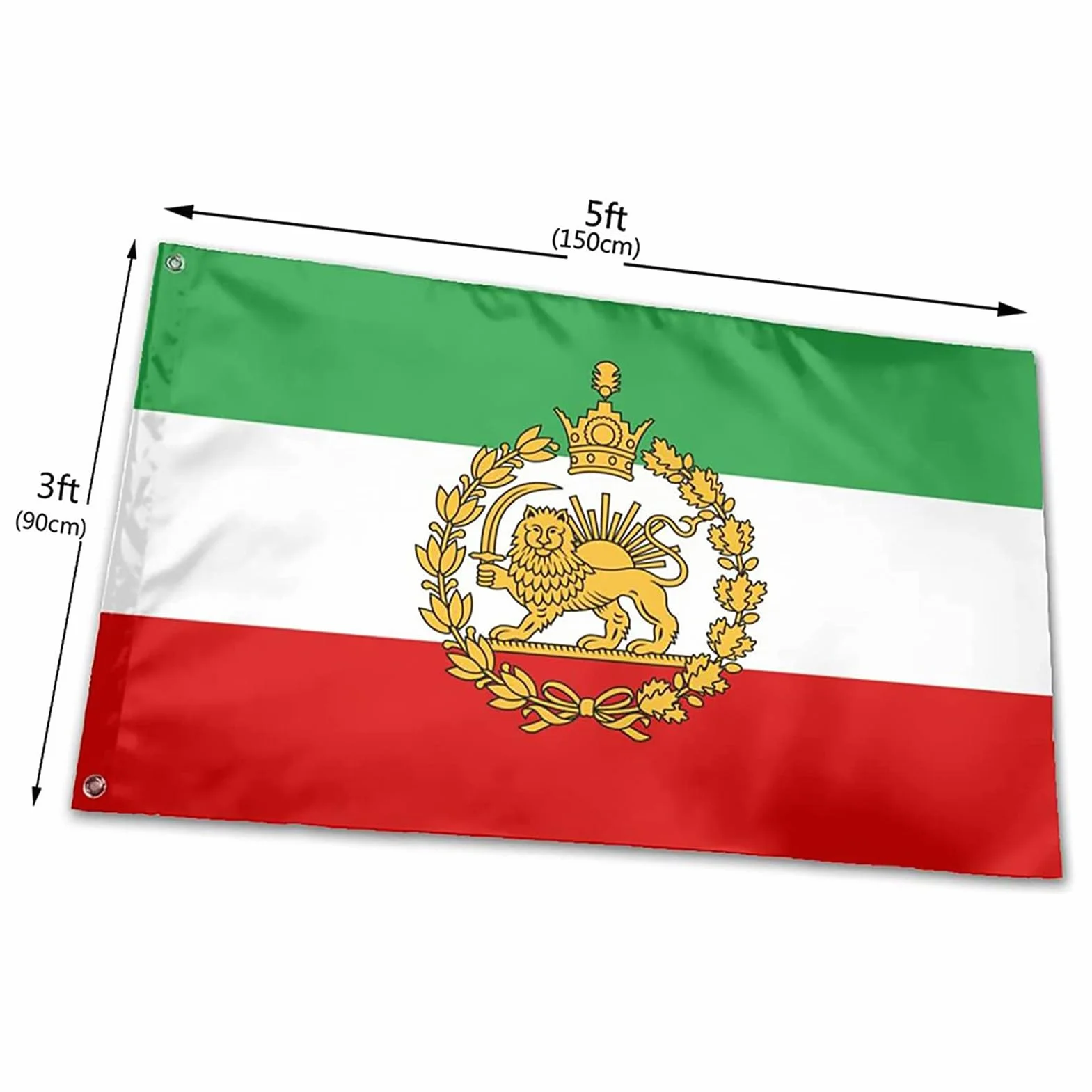 Bandiera Iran 90x150cm Poliestere, Bandiera Persiana Storica, Leone e Sole, 2 Pezzi