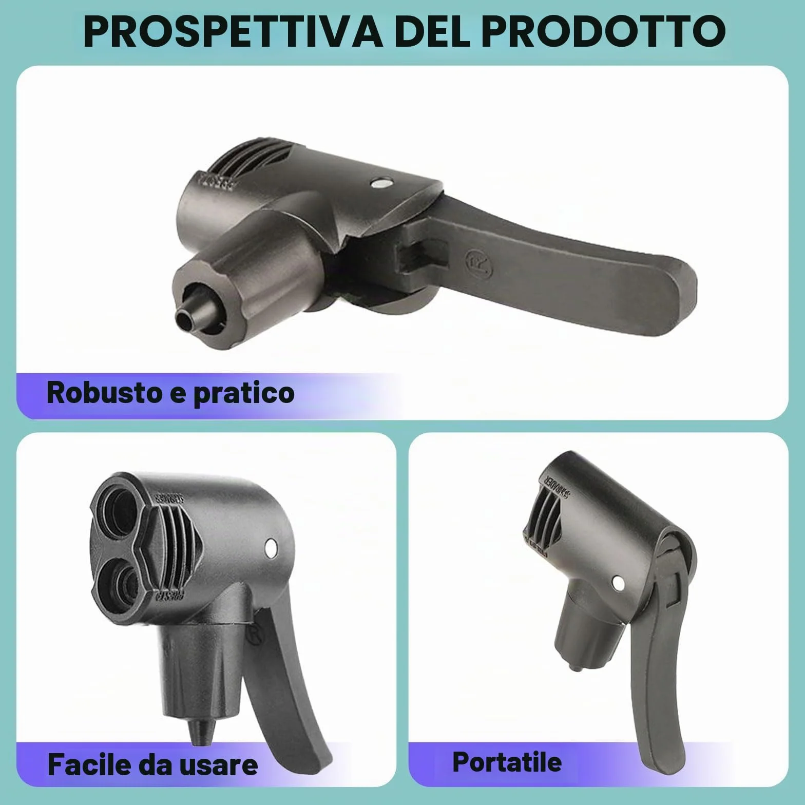 Testina di Pompa Universale per Biciclette, Compatibile con Pompe Beto, Doppia Testa con Leva di Bloccaggio