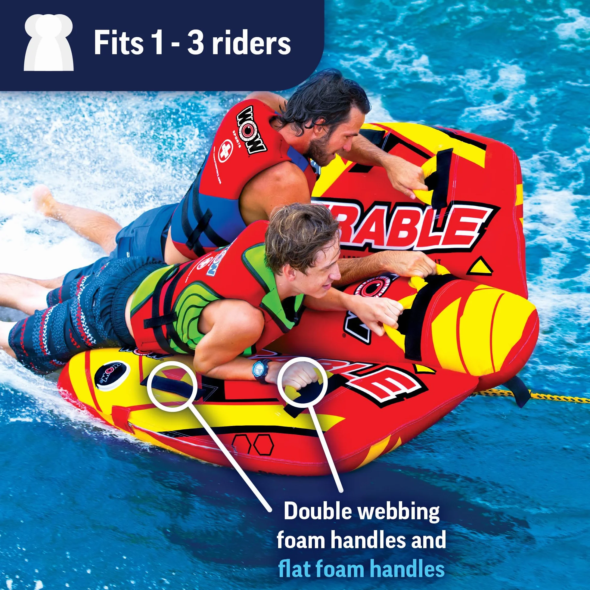 WOW Sports Take Control of The Ride 1-2 Person Inflatable Tube for Boating Steerable 19-1090 Orange Standard