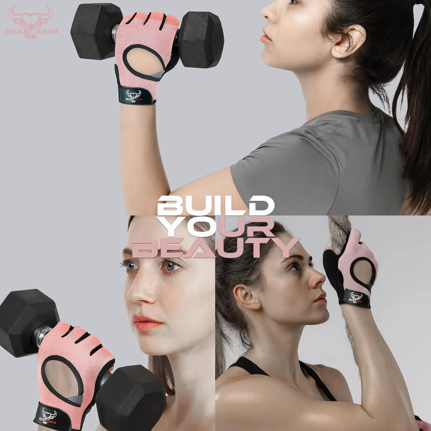 BEAST RAGE Guanti da palestra palmo imbottito in silicone antiscivolo traspiranti