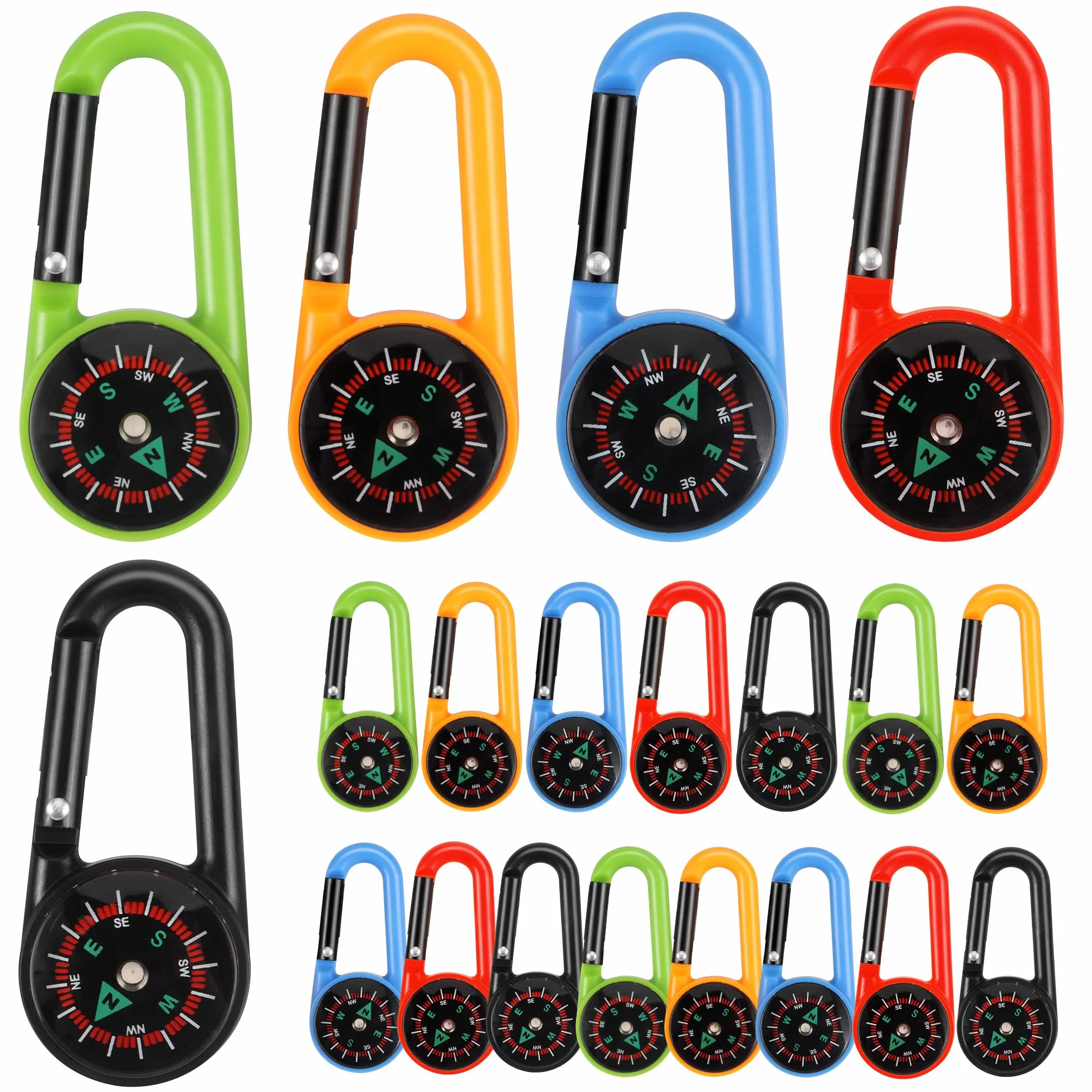 20 Pezzi Moschettoni Bussola Portachiavi Campeggio Navigazione Multicolore Bambini