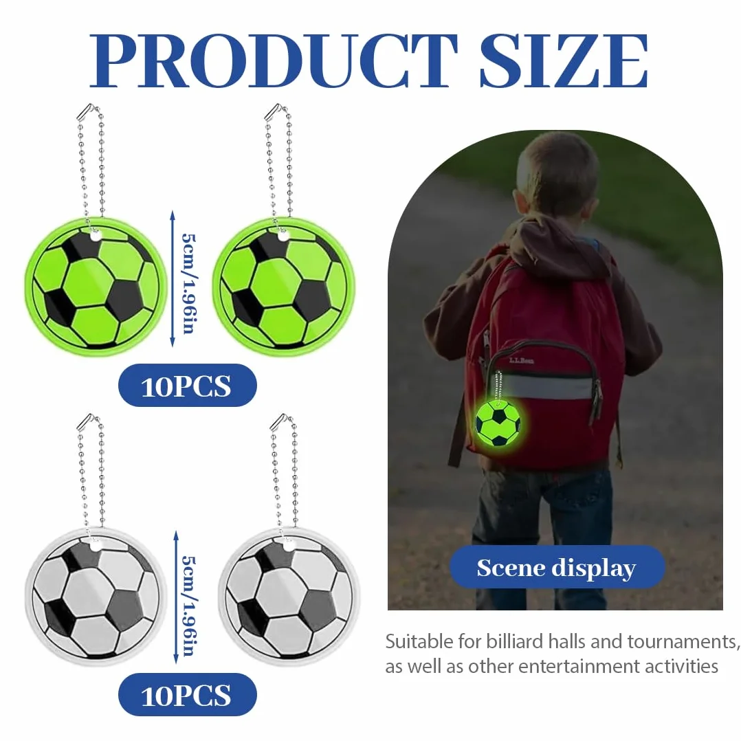 Pezzi Portachiavi Calcio Riflettente per Bambini, Gadget Compleanno e Sicurezza Notturna, Ciondoli Pallone Durevoli per Zaini