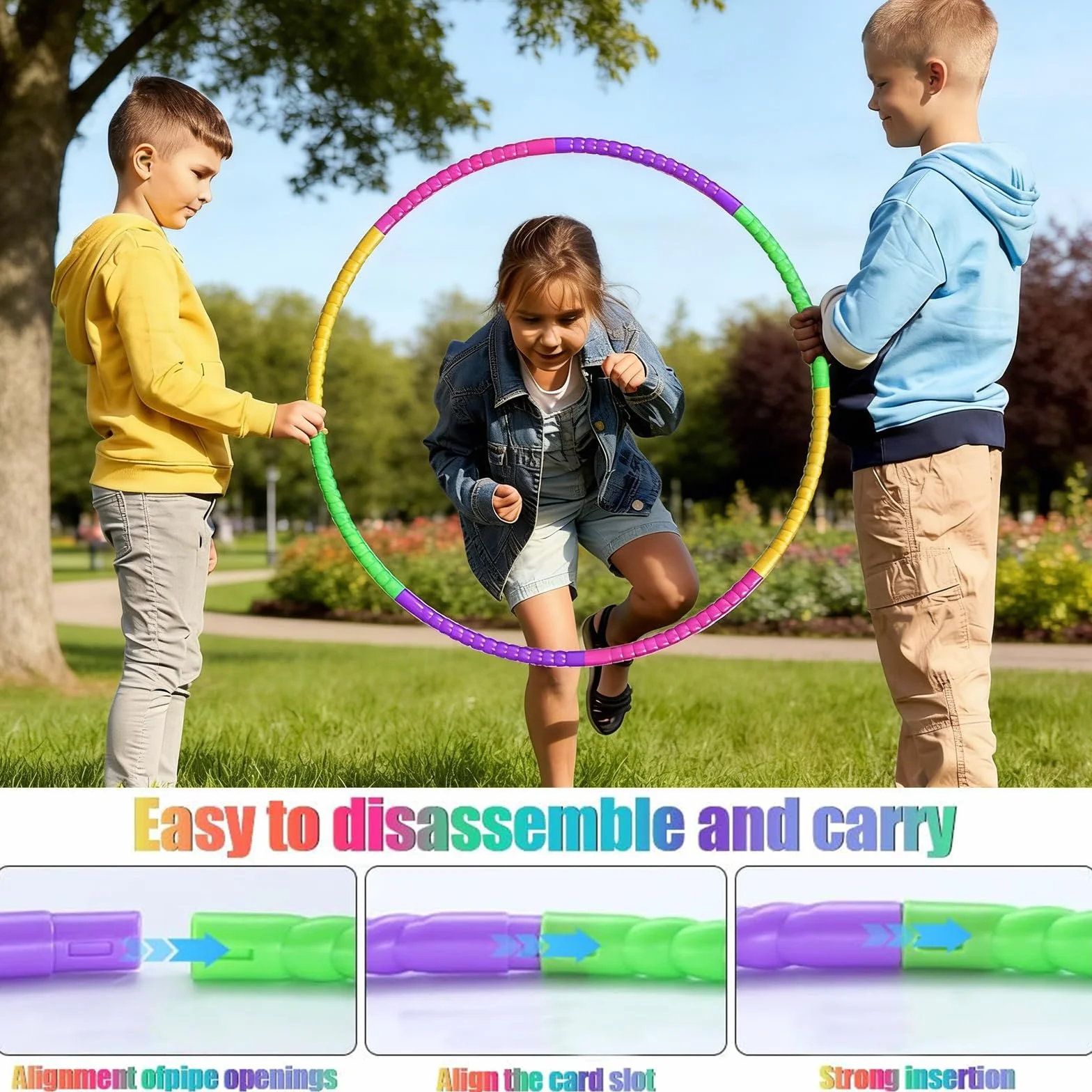 Hula Hoop Smontabile con Corda per Saltare, Kit Fitness 2 in 1 Regolabile per Bambini e Adulti